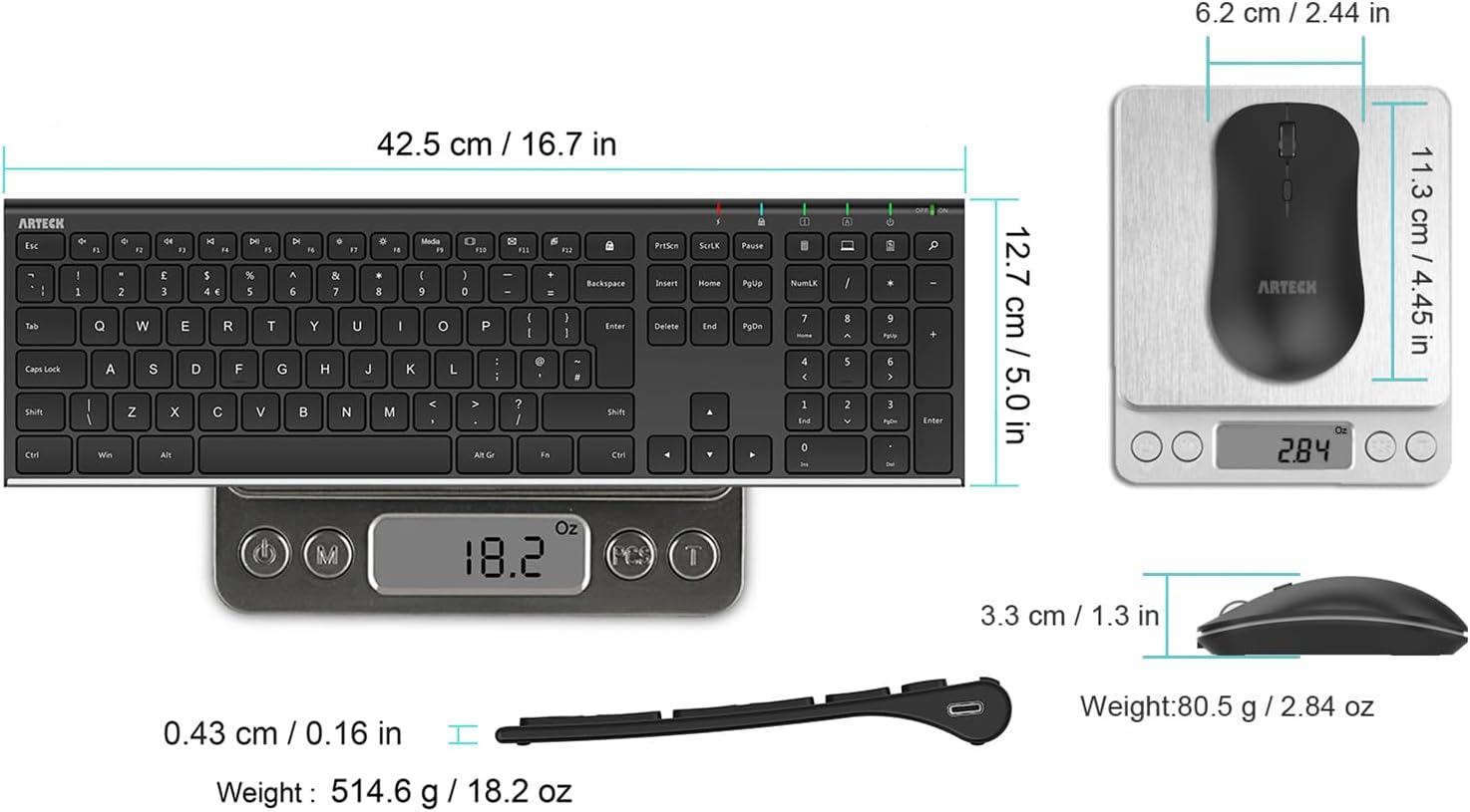 Detalle 2 de Arteck 2.4G Wireless Keyboard and Mouse combo Ergonomic mice