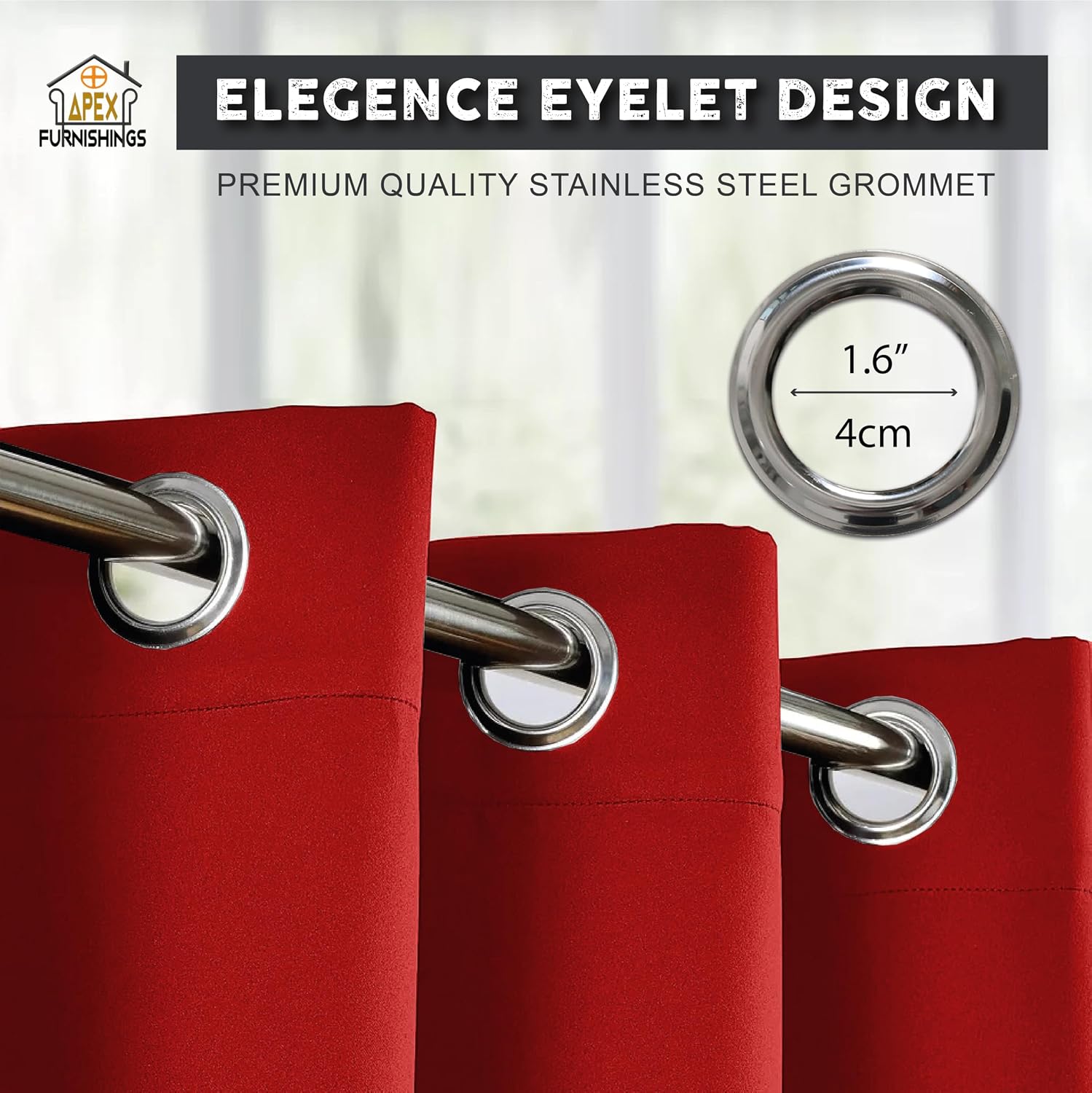 Detalle de APEX FURNISHINGS Red Blackout Curtains 66x90 in 🪟