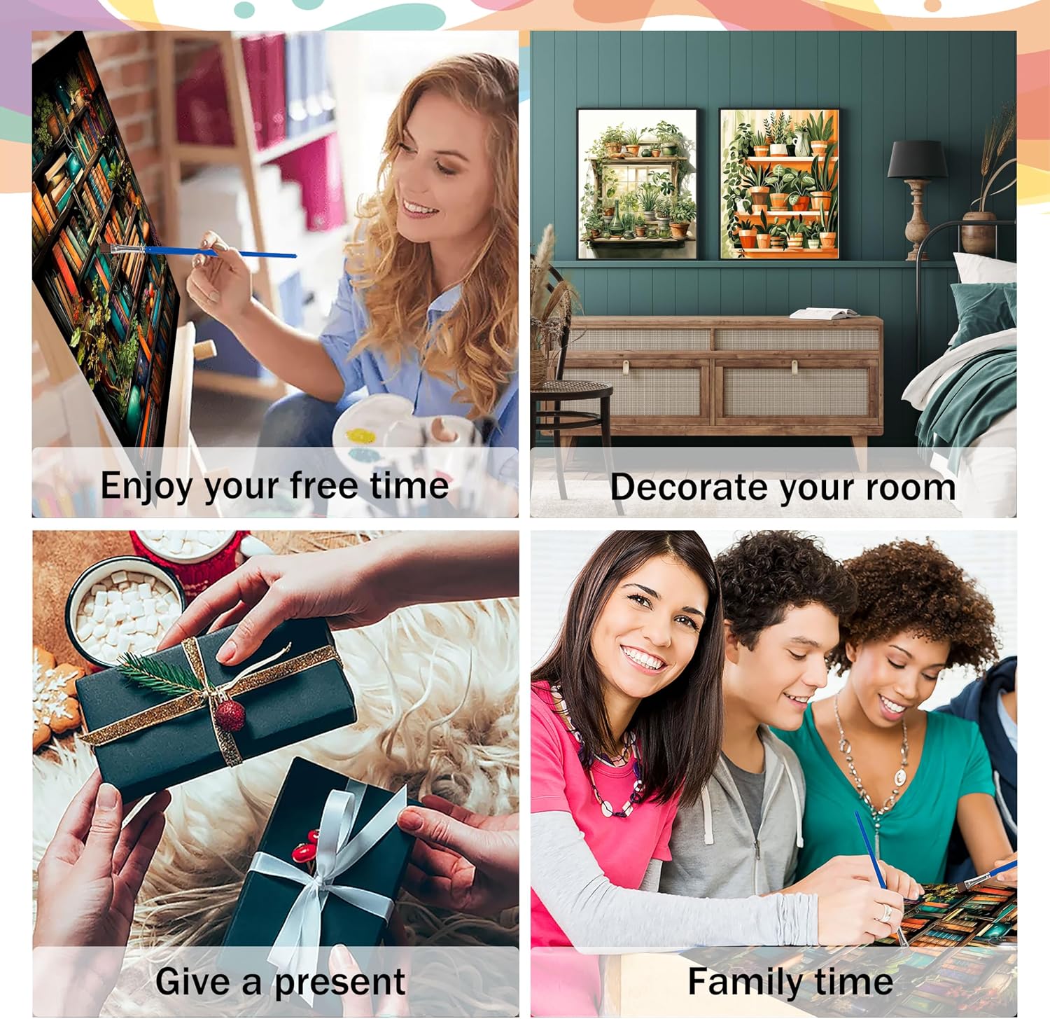 Thumbnail 6 de Hongyrjy 4 Pack Panlt Paint by Numbers for Adults – Colourful Canvas Sets for Relaxation and Home Decor