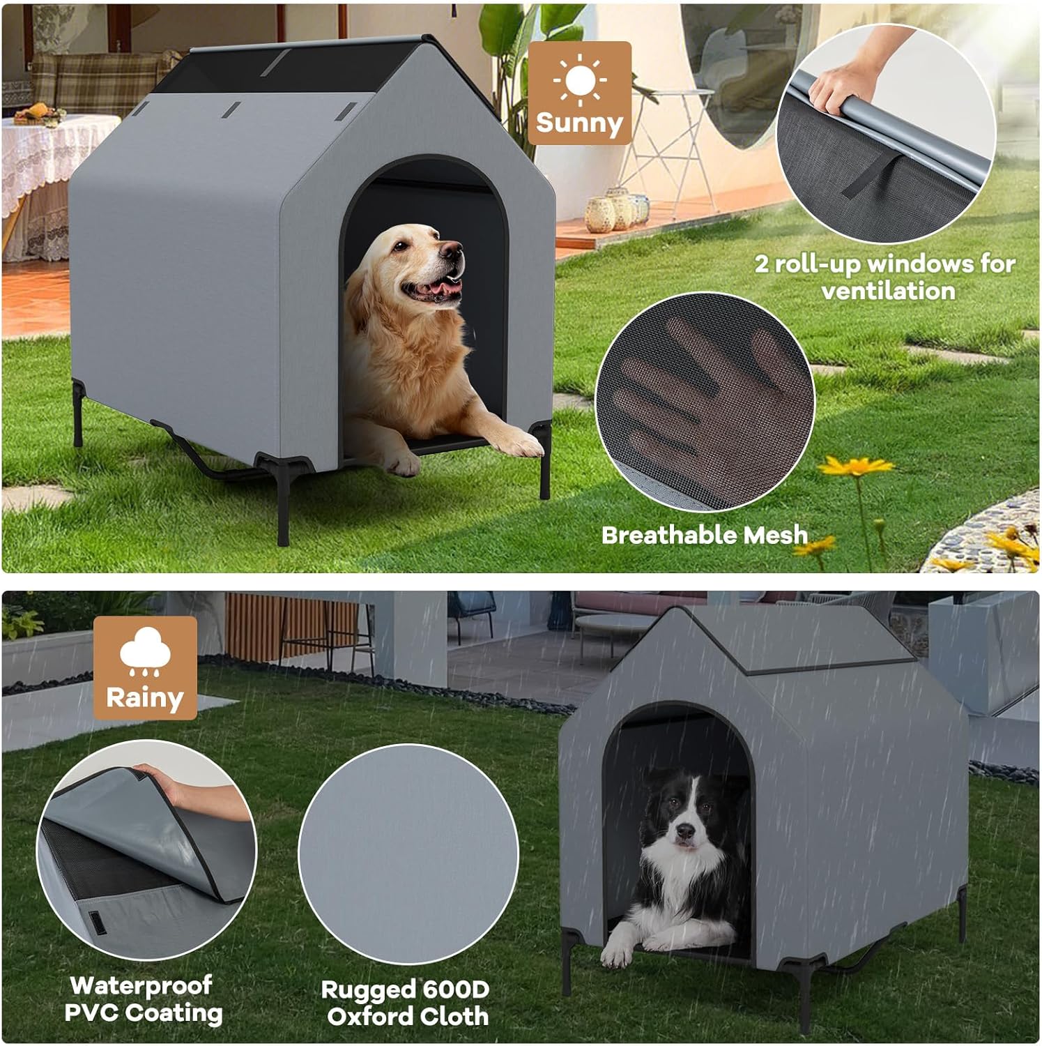 Detalle de GOPLUS 2 en 1 Niche Surélevée pour Chien — Abri polyvalent, résistant aux intempéries