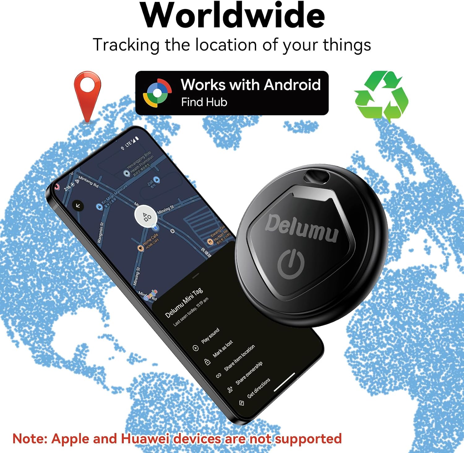 Detalle de LocLynx Smart Tracker Tag Android, 4 stuks met Google Find Hub en CR2032