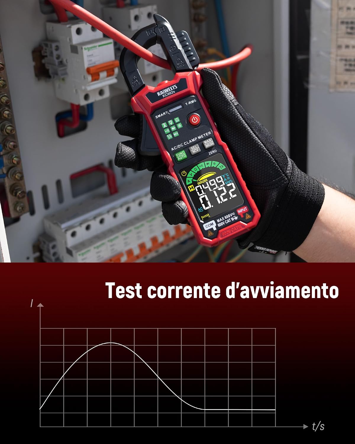 Detalle de KAIWEETS KC602S Pinza Amperometrica Digitale 600A TRMS: Misura Automatica e Multifunzionale