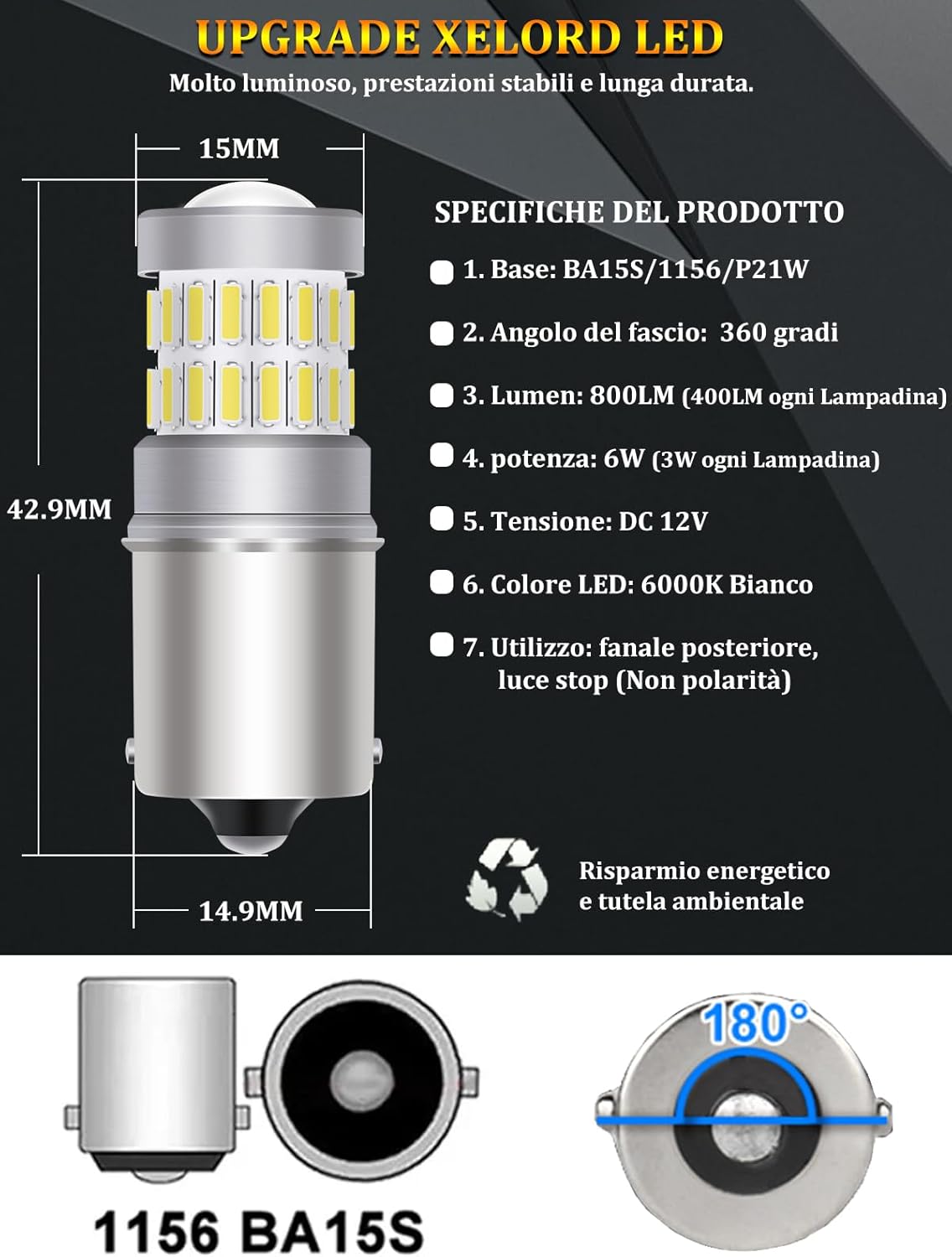 Thumbnail 3 de XELORD 1156 P21W Lampadine LED 6000K