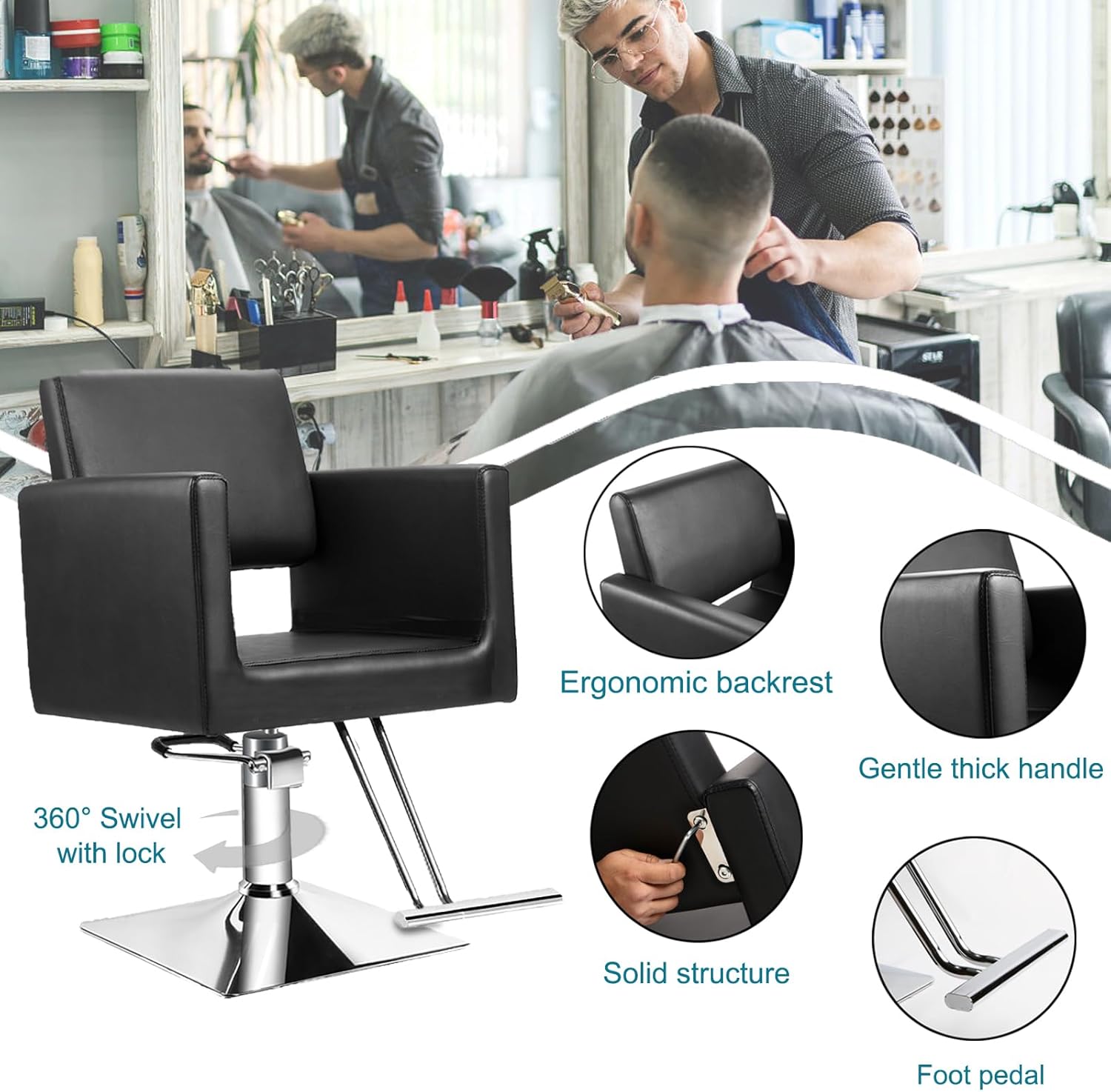 Thumbnail 5 de OUTMASTER Barber Salon Hairdresser Chair - 330 Lbs Capacity, Heavy-Duty Hydraulic Pump, 360° Swivel, Black
