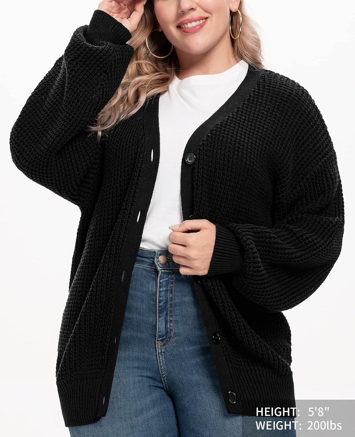 Detalle de QUALFORT Cardigan Oversized 100% Cotton Button-Down 🍂