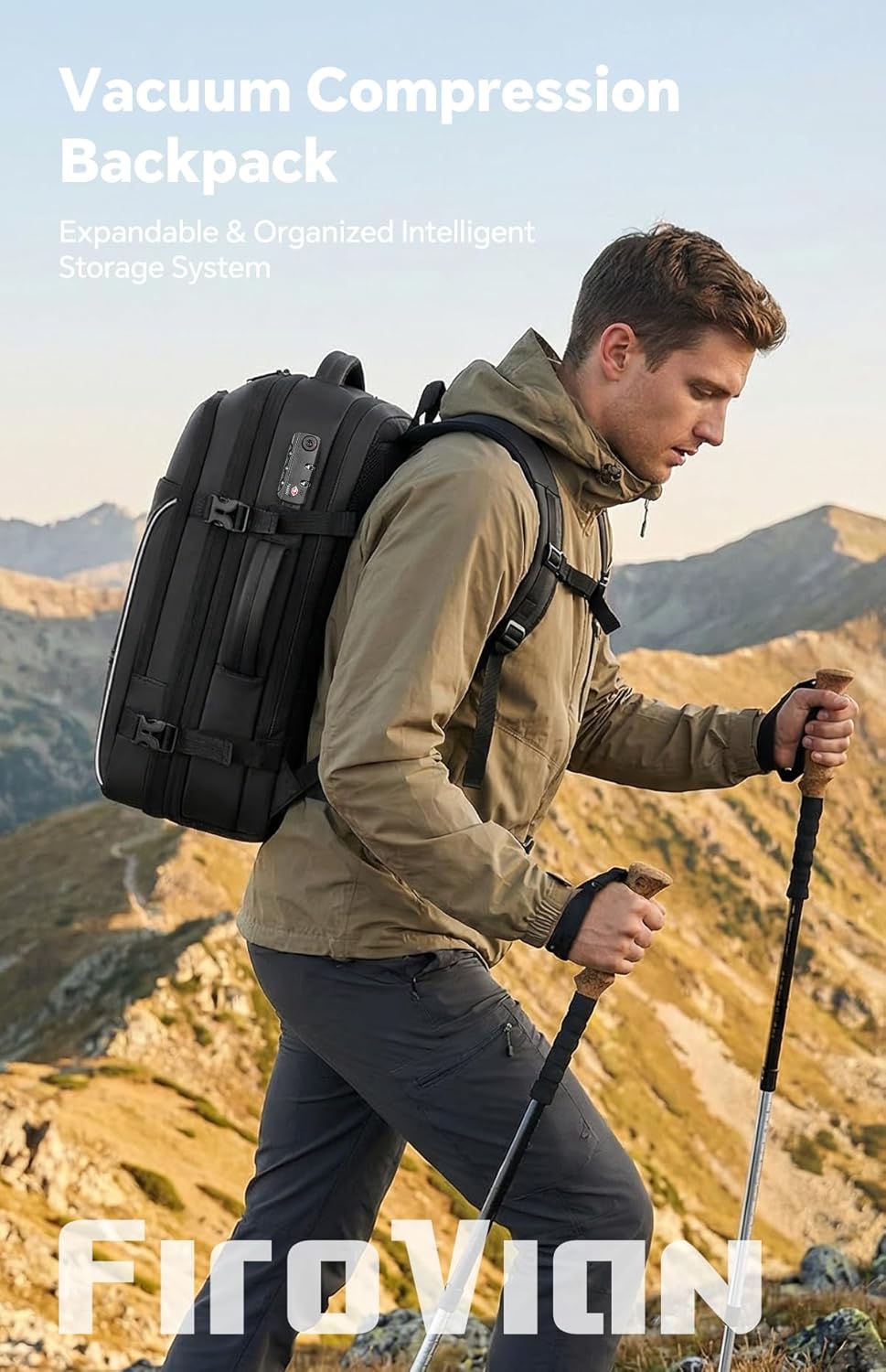 Thumbnail 1 de FIROVIAN Vacuum Backpack Travel 70L Expandable Carry-On with Compression System and 2 Detachable TPU Vacuum Bags