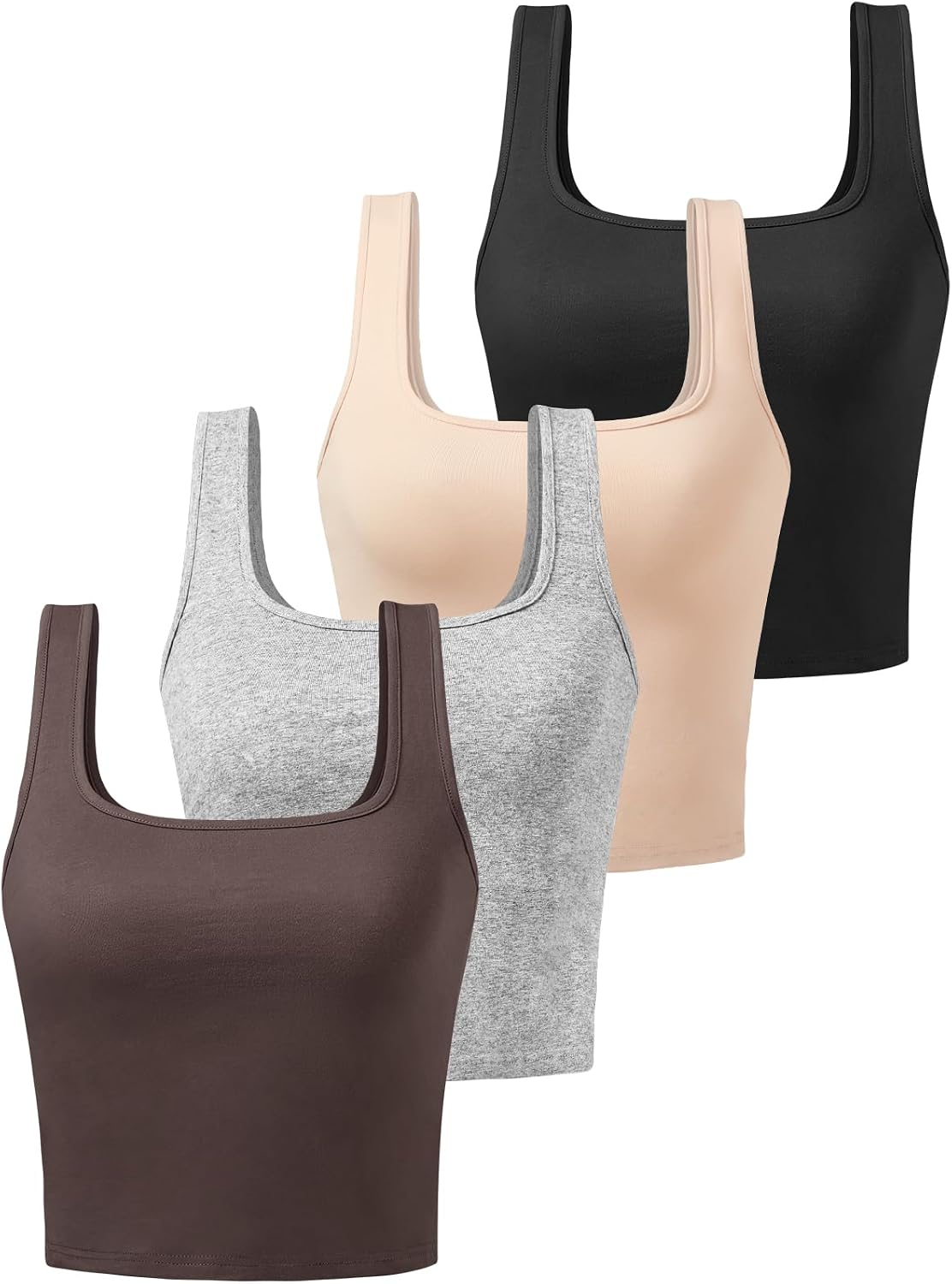 Detalle de Joviren Cotton Workout Crop Tank Top for Women (Racerback) — 4-Pack