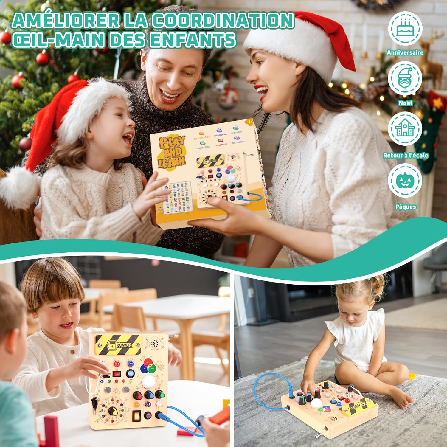 Thumbnail 5 de Busy Board Montessori en bois 1 an avec 12 interrupteurs et 24 lumières LED