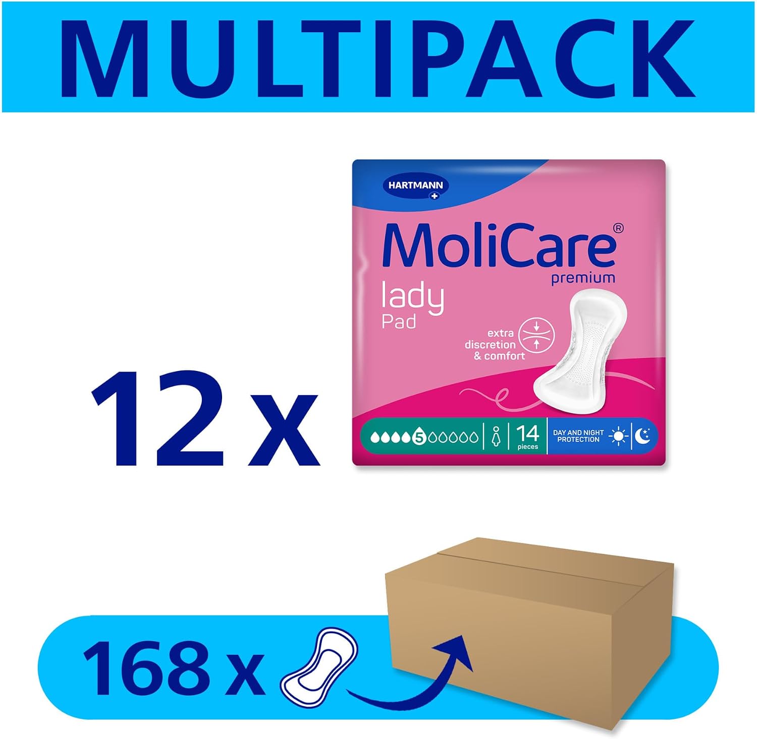 Detalle de MoliCare lady Pad 5 kropli – bardzo długie wkładki nocne, 40 cm, 168 szt.