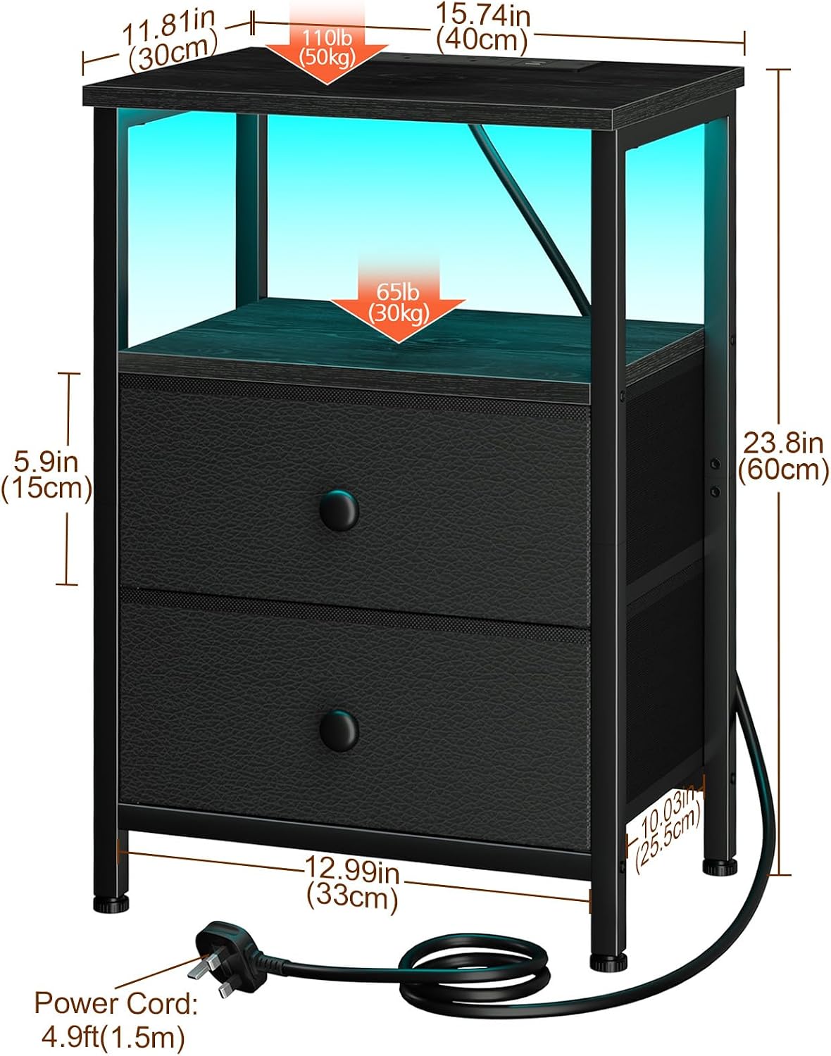 Thumbnail 5 de LOAKEKEL UHETS02BK-1 bedside table with LED