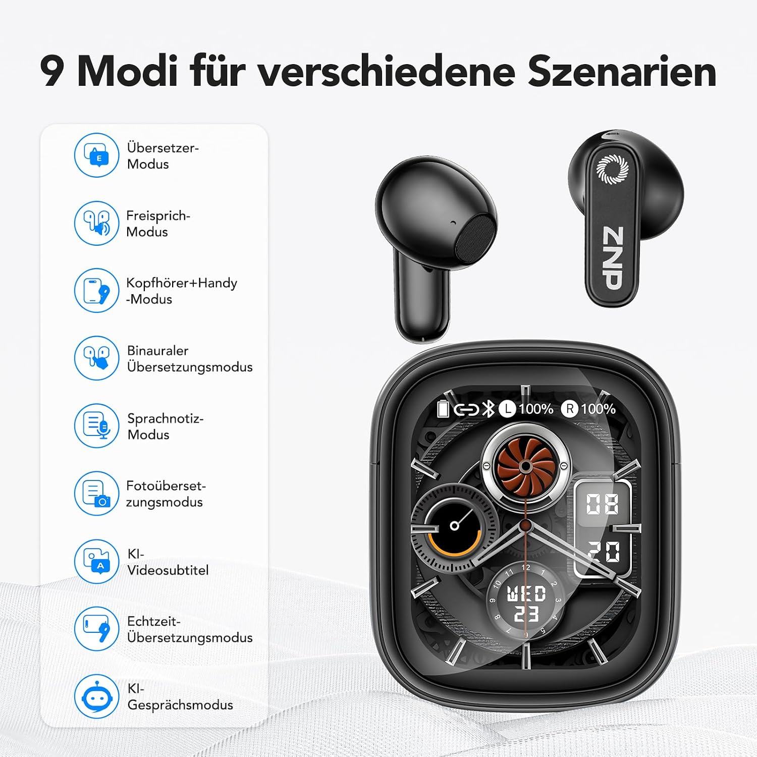 Detalle 2 de N02 KI Übersetzer Kopfhörer – 4-in-1 mit Echtzeitübersetzung und KI-Assistent