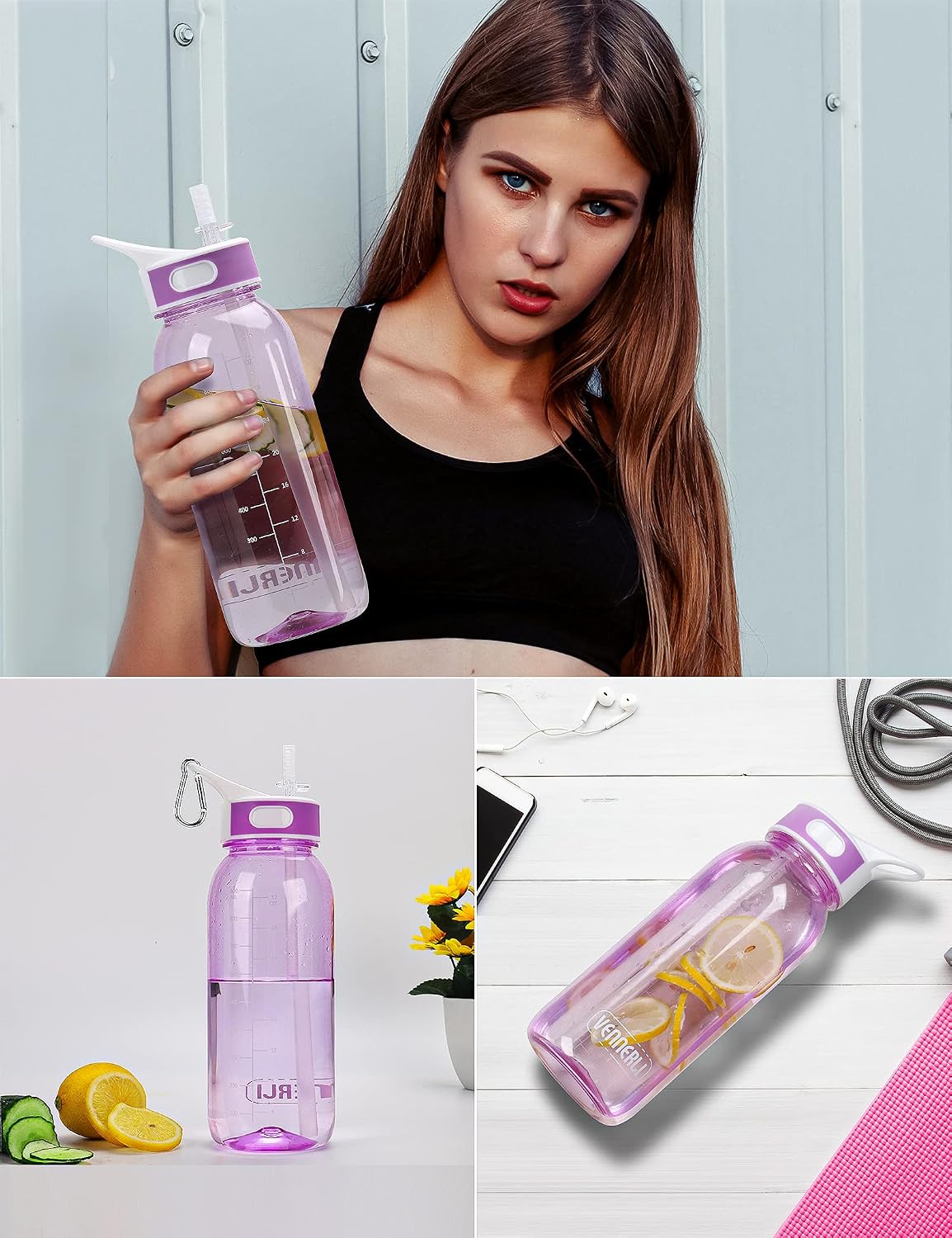 Detalle de VENNERLI 1 Litre BPA-Free Tritan Sport Water Bottle with Straw