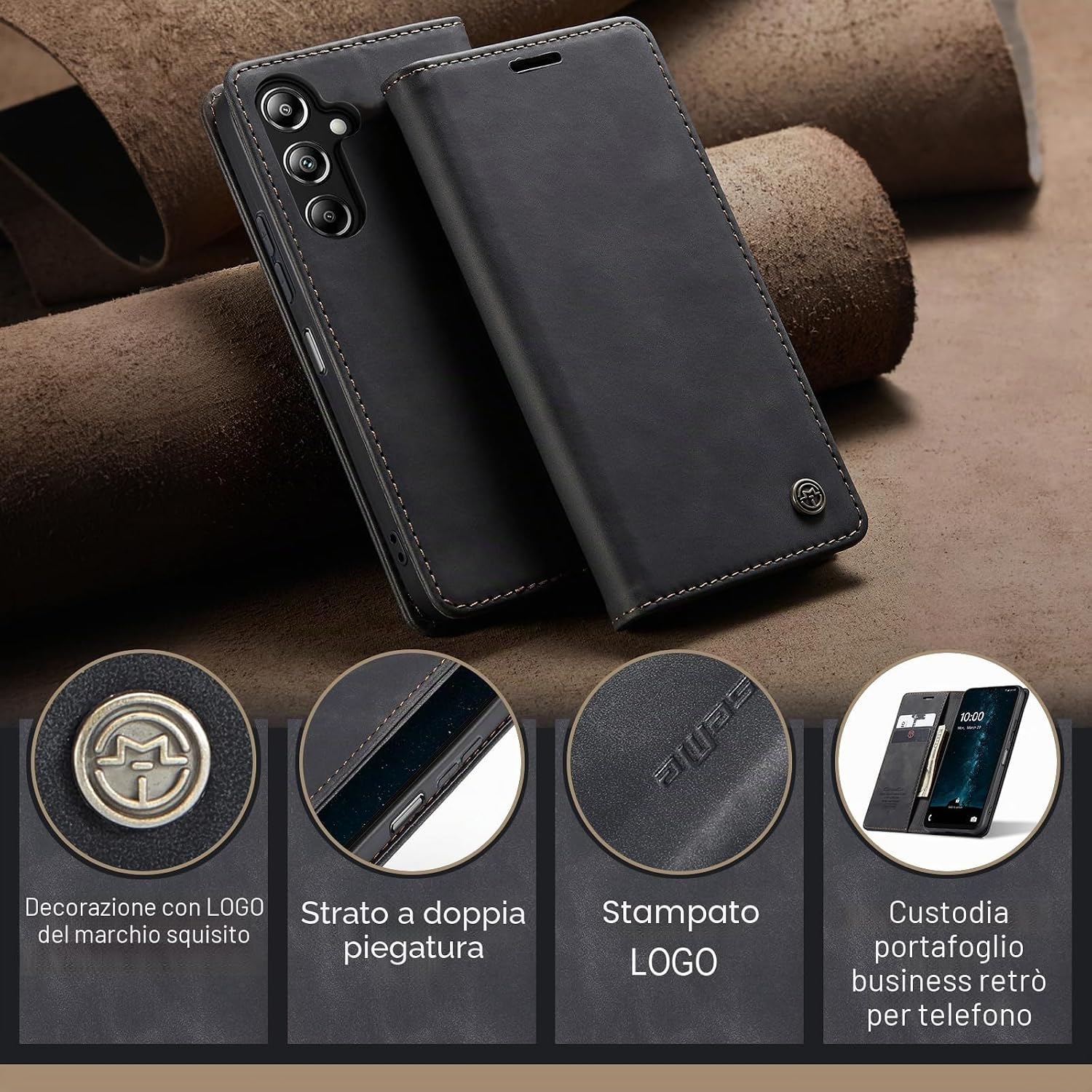 Detalle de Azororo Cover per Samsung Galaxy A16 5G/4G - Funda Flip in PU con porta carte, magnetica e supporto