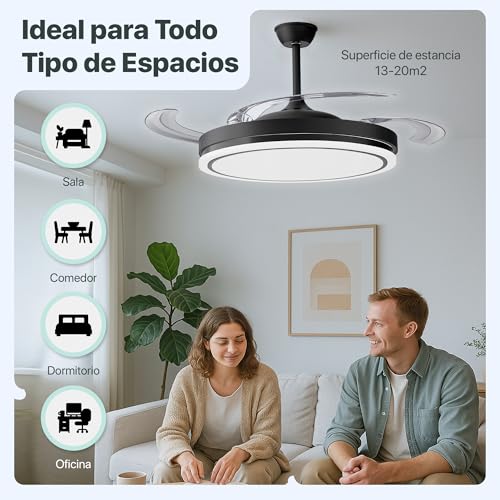 Detalle de Ventilador de Techo LED con Aspas Retráctiles y Control Remoto de LEDUNI (66W)
