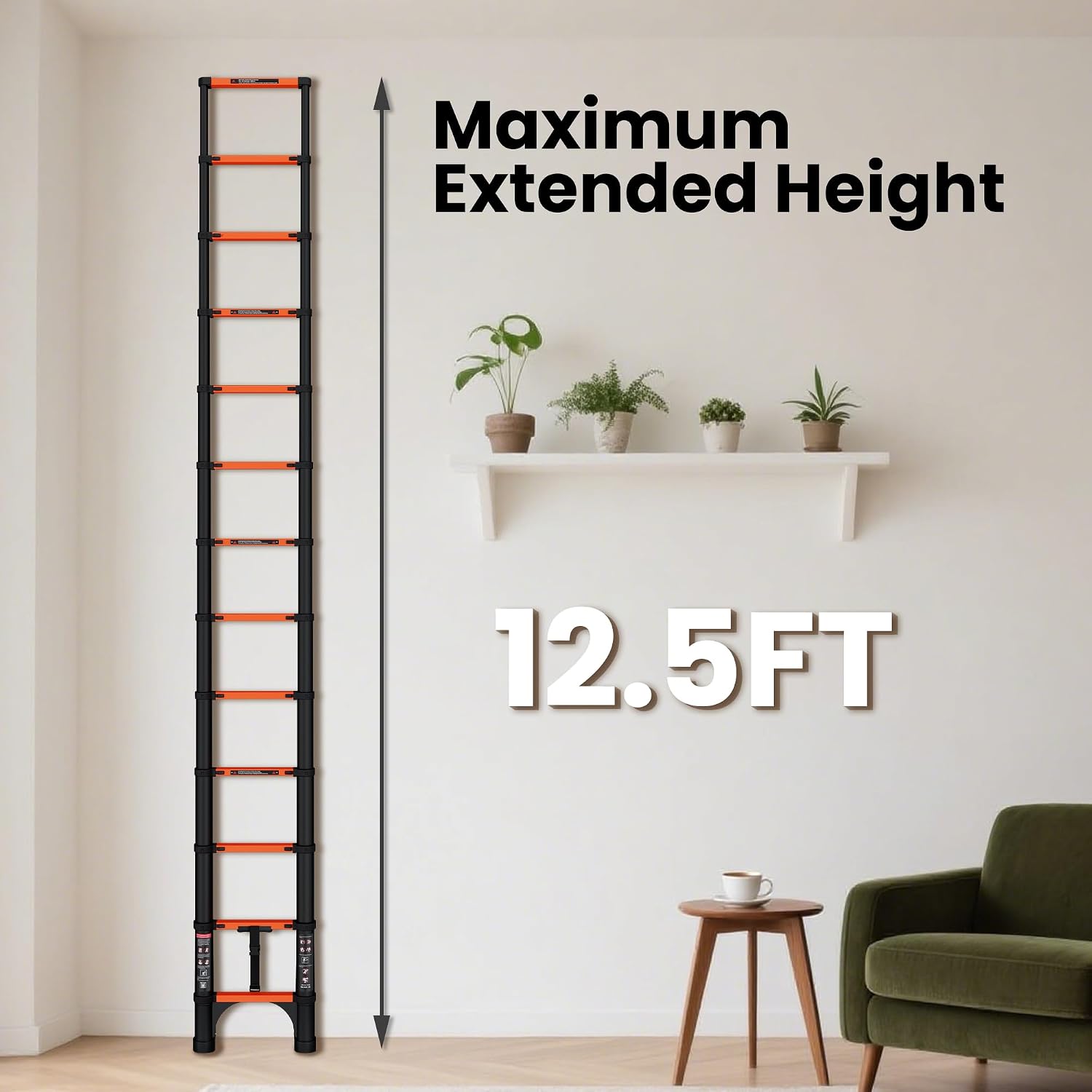 Detalle de SINMEIRUN Telescoping Ladder, 12.5 ft