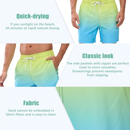 Detalle de Vorvowry Bañador Hombre de Secado Rápido e Impermeable (Largo) – XL, Verde/Azul, con Bolsillos