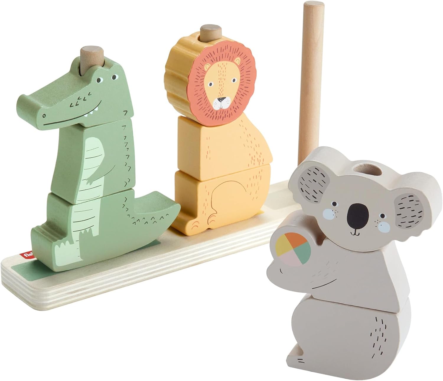 Detalle de Fisher-Price Wood Baby Toy Stack & Sort Animals (HXV04): A durable wooden sorting toy for 1+ years