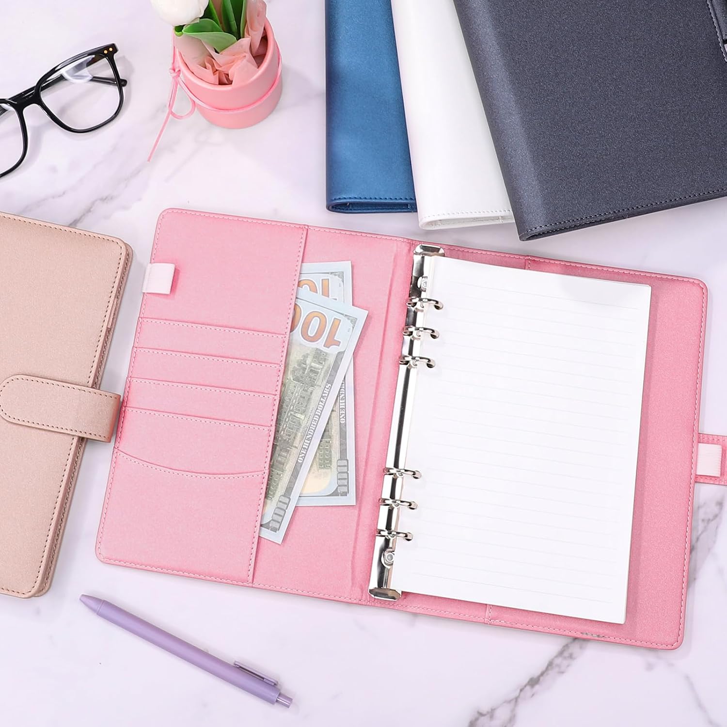 Detalle de Antner ANTNer-RINGBINDER-A5 A5 6-Ring Planner Binder, Glitter Pink PU Leather