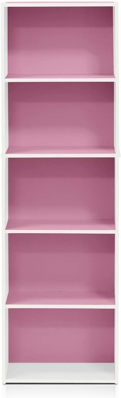 Thumbnail 6 de Furinno 5-Tier Reversible Open Shelf, White/Pink