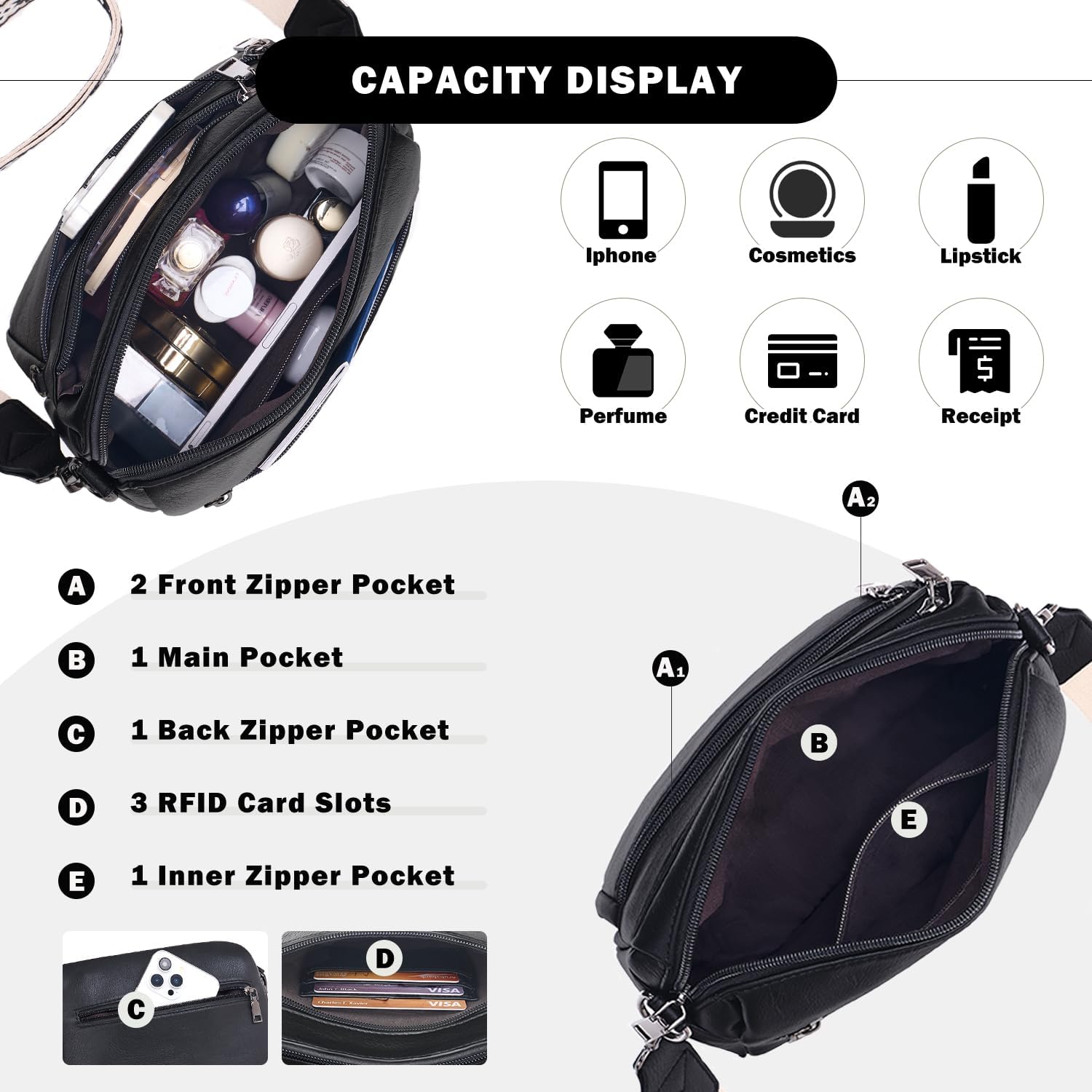 Thumbnail 3 de MUIIKOLA women’s cross body bag with built-in wallet pocket and vegan PU leather