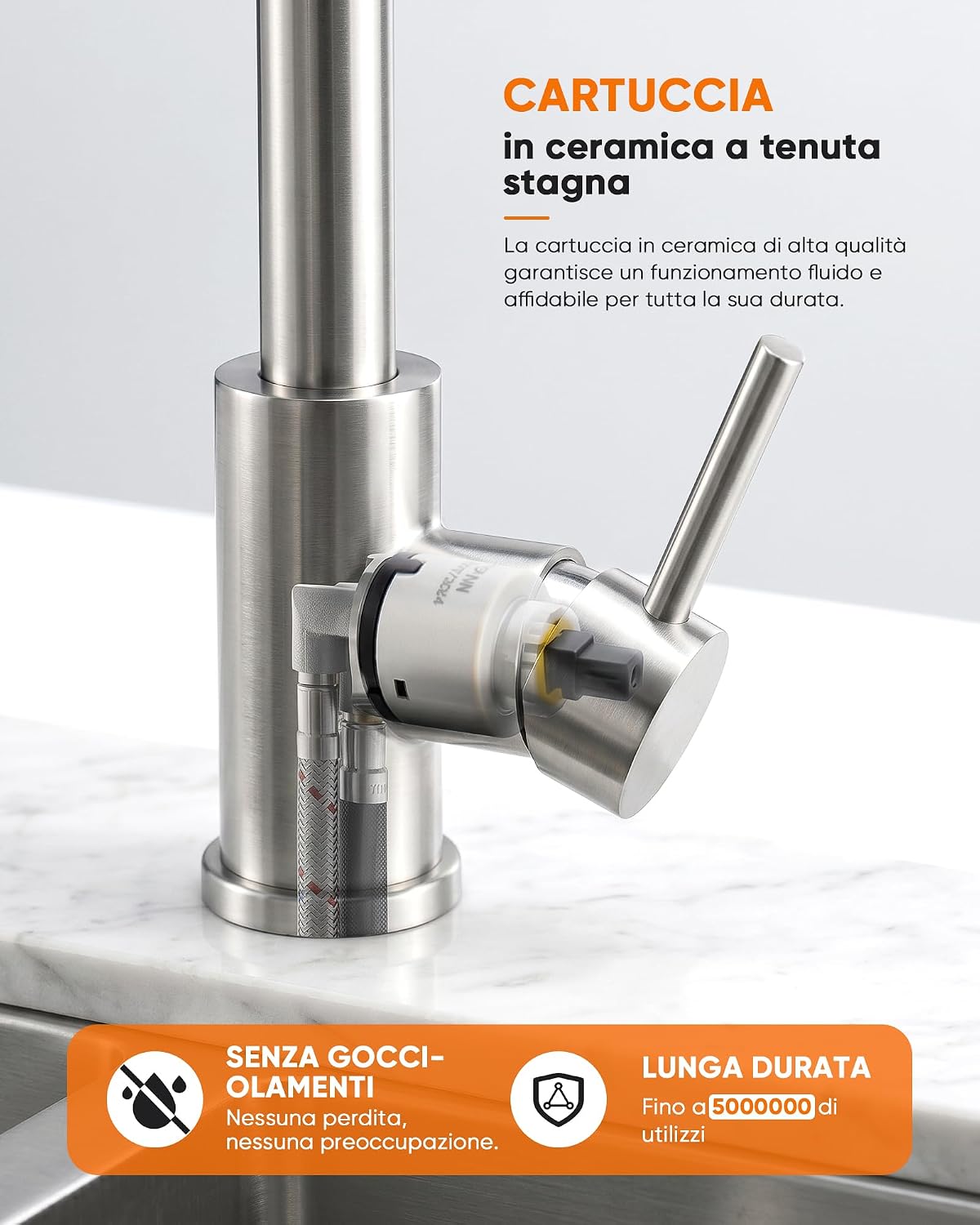 Detalle 2 de Ibergrif M22137 Rubinetto Lavello Cucina con Doccia Estraibile, acciaio inox spazzolato