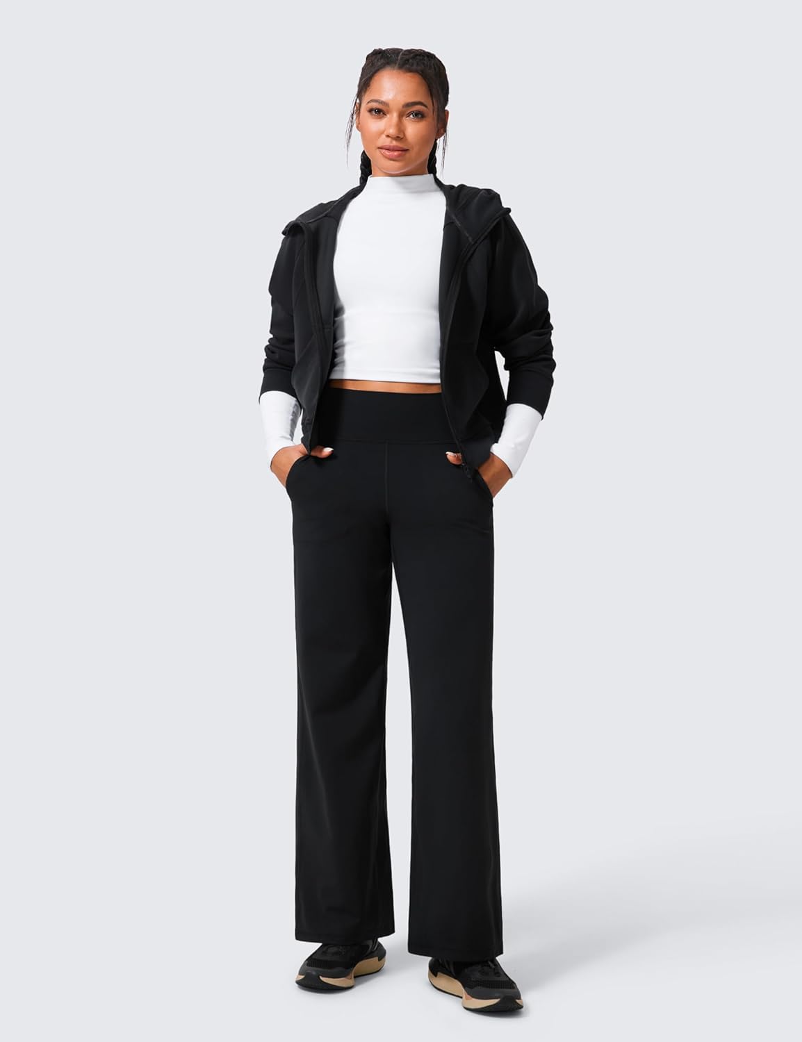 Detalle de CRZ YOGA Femmes Butterlift Taille Haute Pantalon Bootcut avec Poches – 74 cm / 79 cm / 84 cm