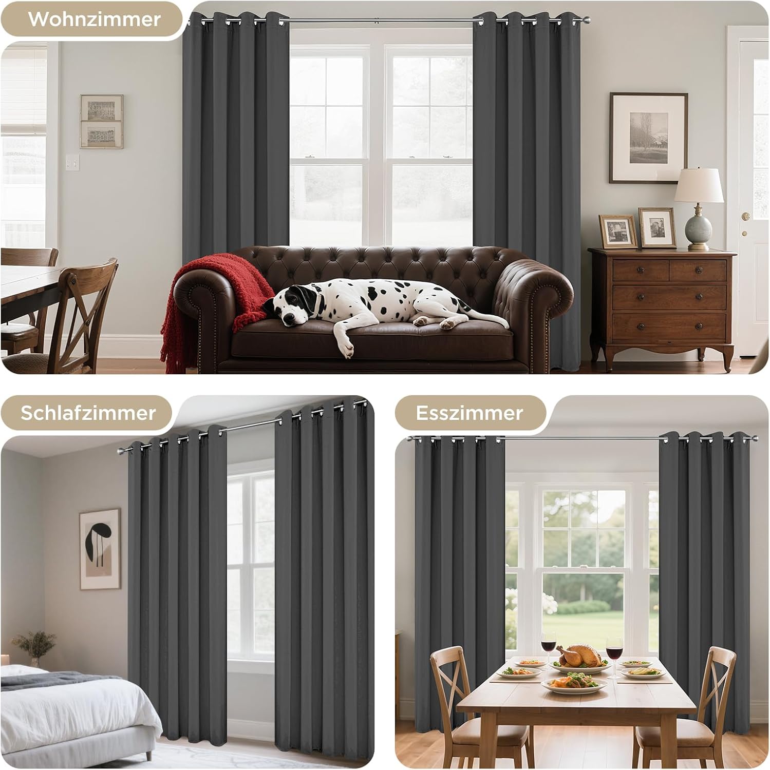 Thumbnail 3 de Joydeco blickdichte Verdunkelungsvorhänge mit Ösen – 2er Set Thermovorhang, Dunkelgrau