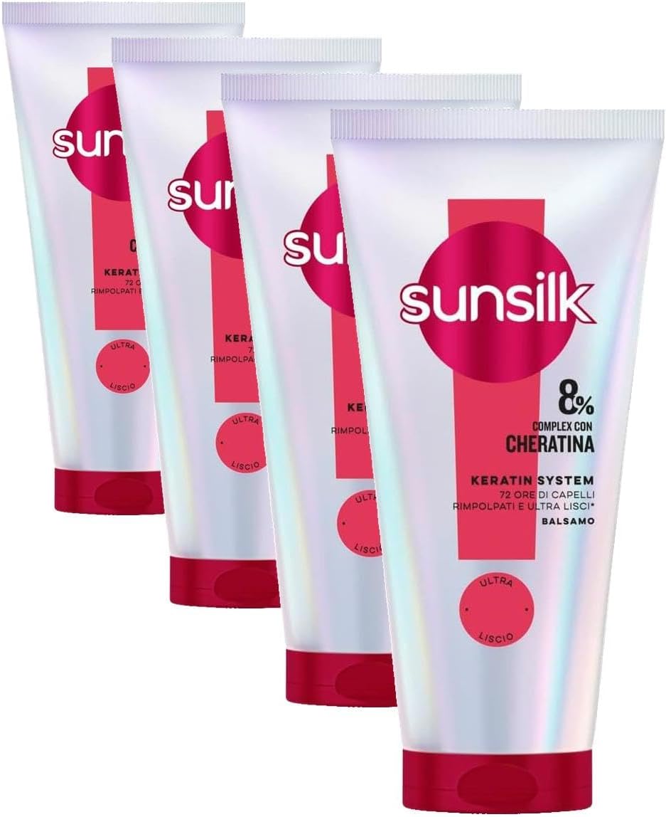 Detalle de Sunsilk Keratin System Balsamo Cheratina per Capelli Lisci e Rimpolpati – 180 ml (Confezione da 4)