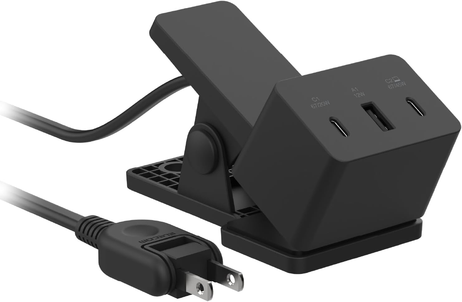 Detalle de エレコム EC-AC11667BK クリップ式USB充電器 USB-C×2・USB-A×1、合計最大65W