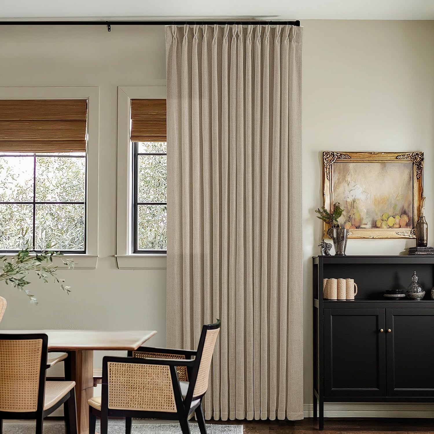 Thumbnail 5 de Pinch Pleated Linen Curtains 102 Inches Long (2-Panel Set) in Gray Beige Tan Neutral