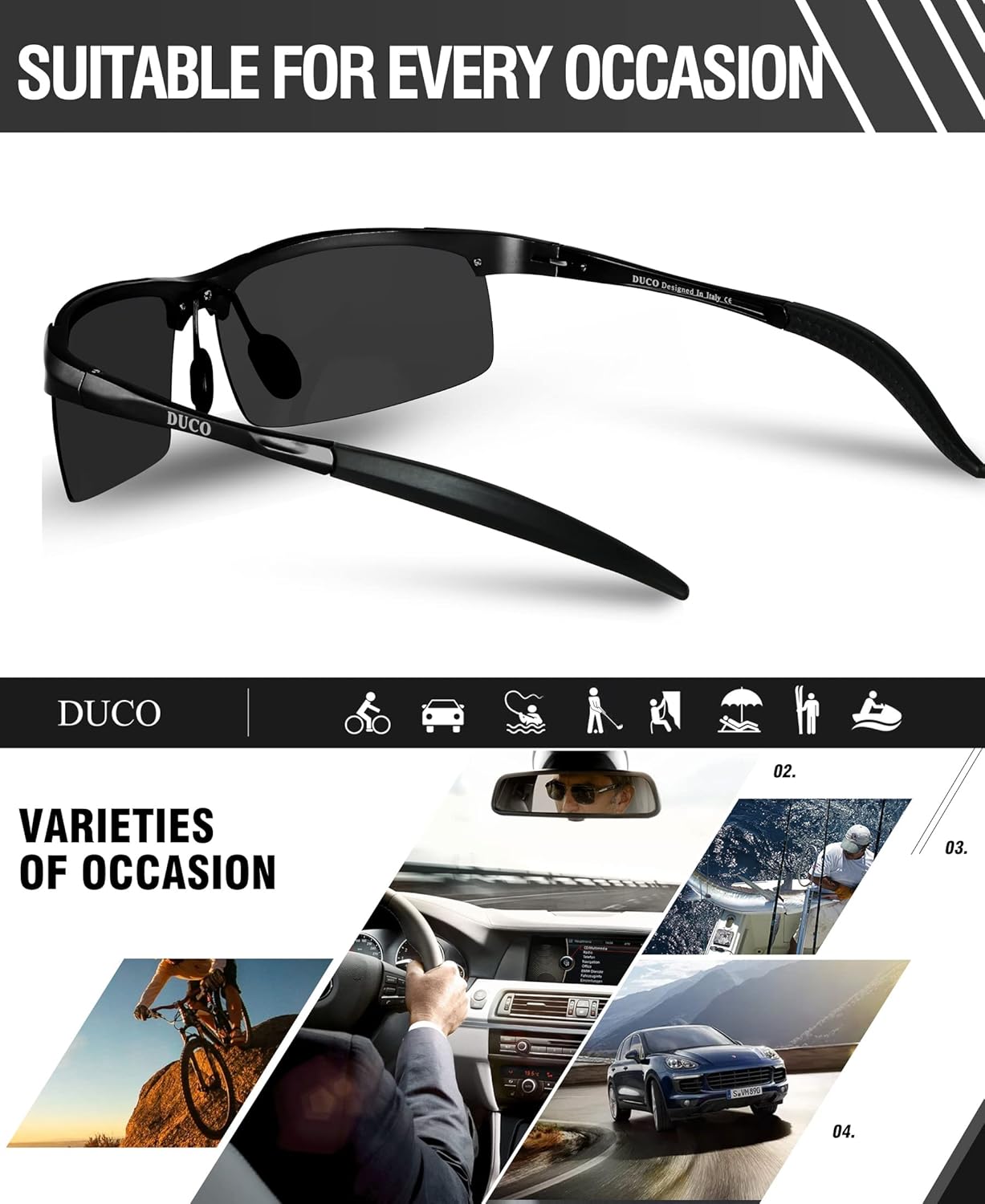 Detalle de DUCO Herren Sportbrille Polarisierte Sonnenbrille 8177S mit UV400-Schutz und ultraleichtem Al‑Mg Rahmen