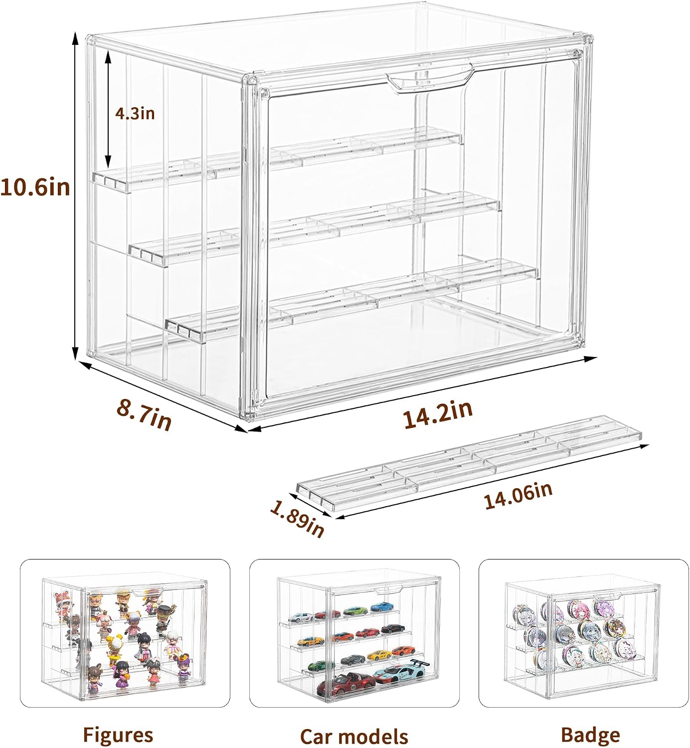 Detalle de HCAEDE JXDPC Acrylic Display Case, 3-Layer Clear Cabinet with Magnetic Door
