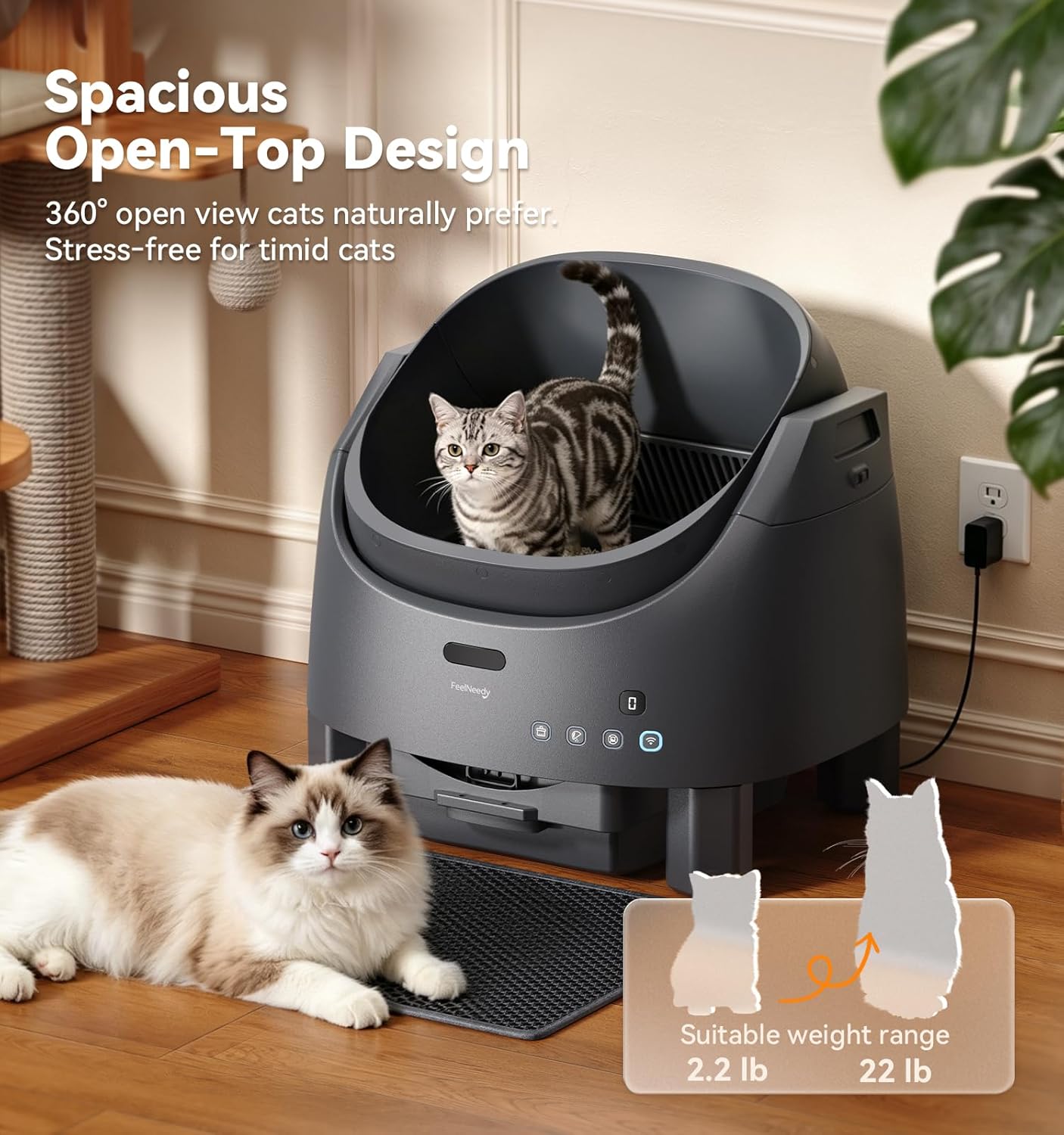 Thumbnail 2 de FeelNeedy Self-C Cleaning Open-Top Cat Litter Tray with App Control