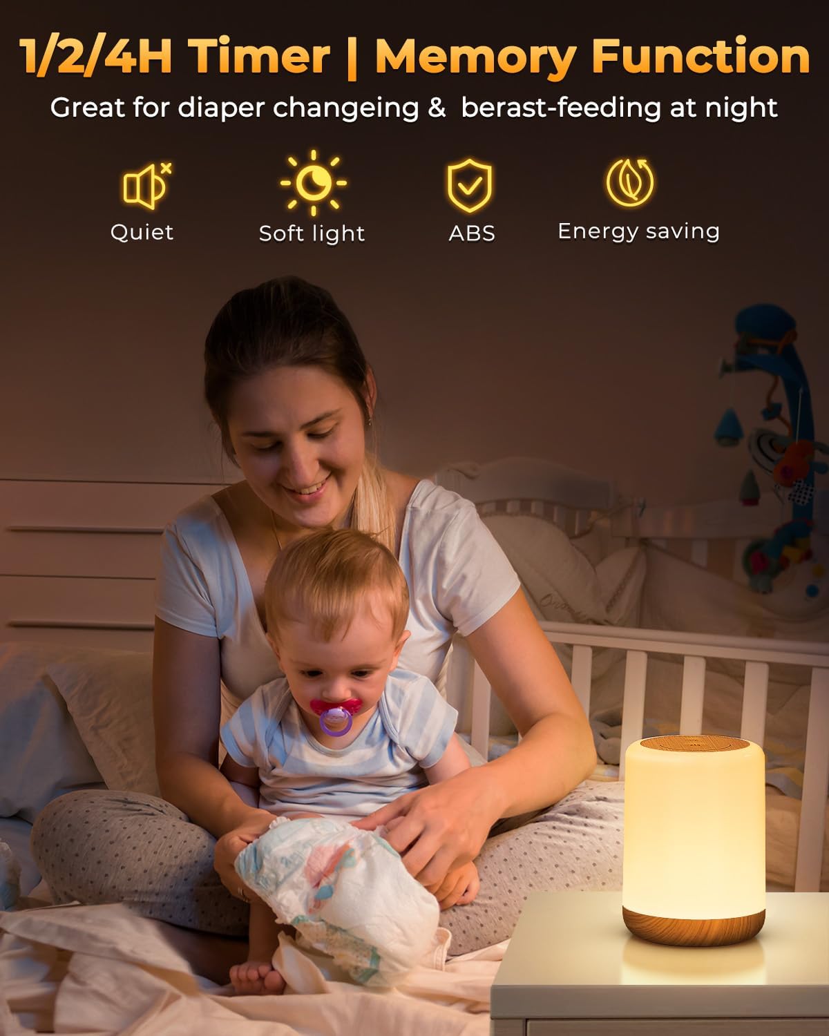 Detalle de MEDE Night Light: Dimmable USB Rechargeable Bedside Lamp with RGB, Timer, and Memory