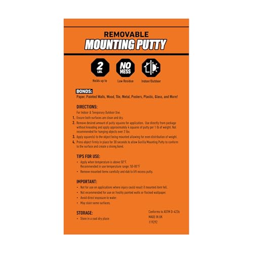 Thumbnail 9 de GORILLA Removable Mounting Putty: 84 Pre-Cut Squares (Pack of 3) Holds Up to 2 lbs
