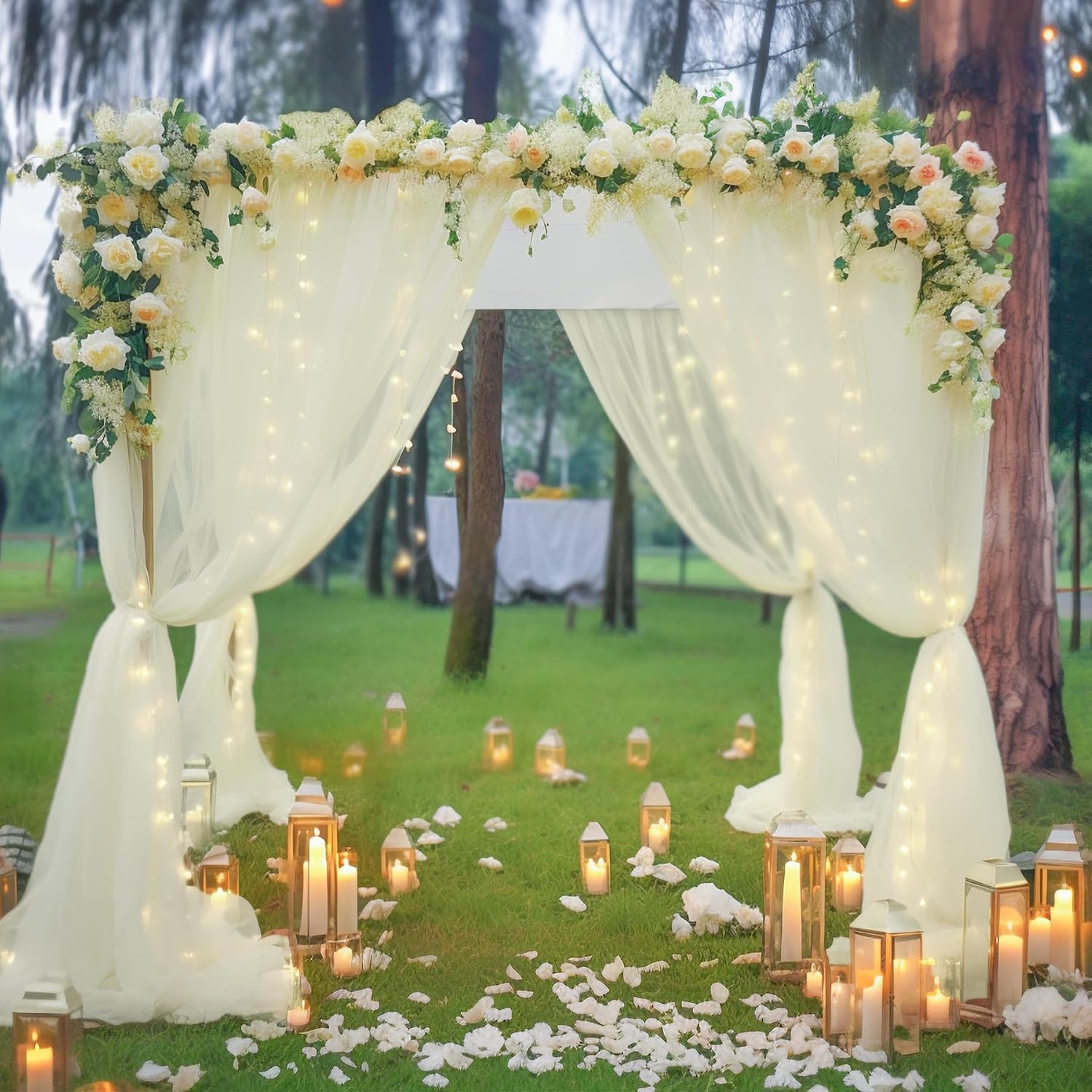 Thumbnail 6 de Ivory Tulle Backdrop Curtain with Lights — 20x10ft for Weddings, Parties & Photo Shoots
