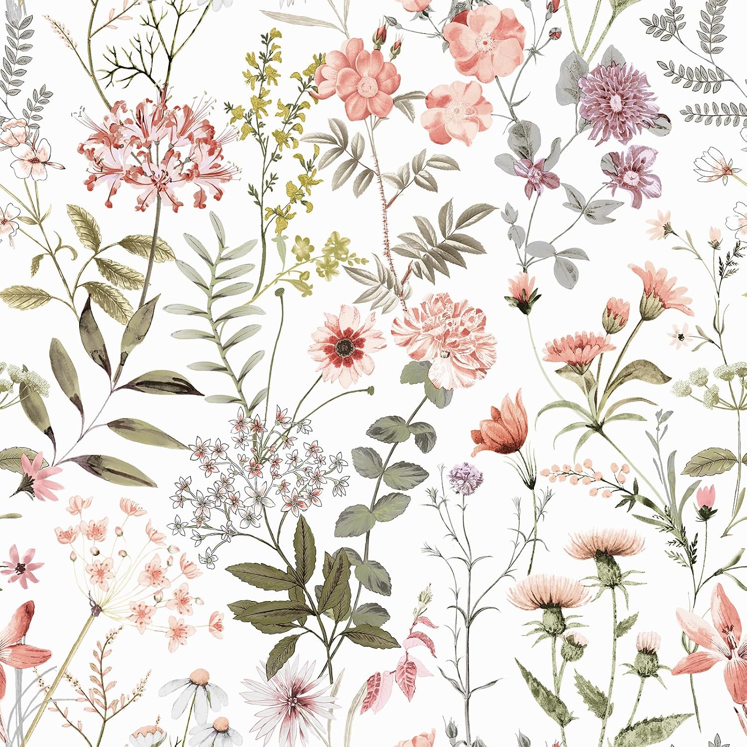 Detalle de VEELIKE Vintage Peach Pink Floral Wallpaper 44.5×900 cm