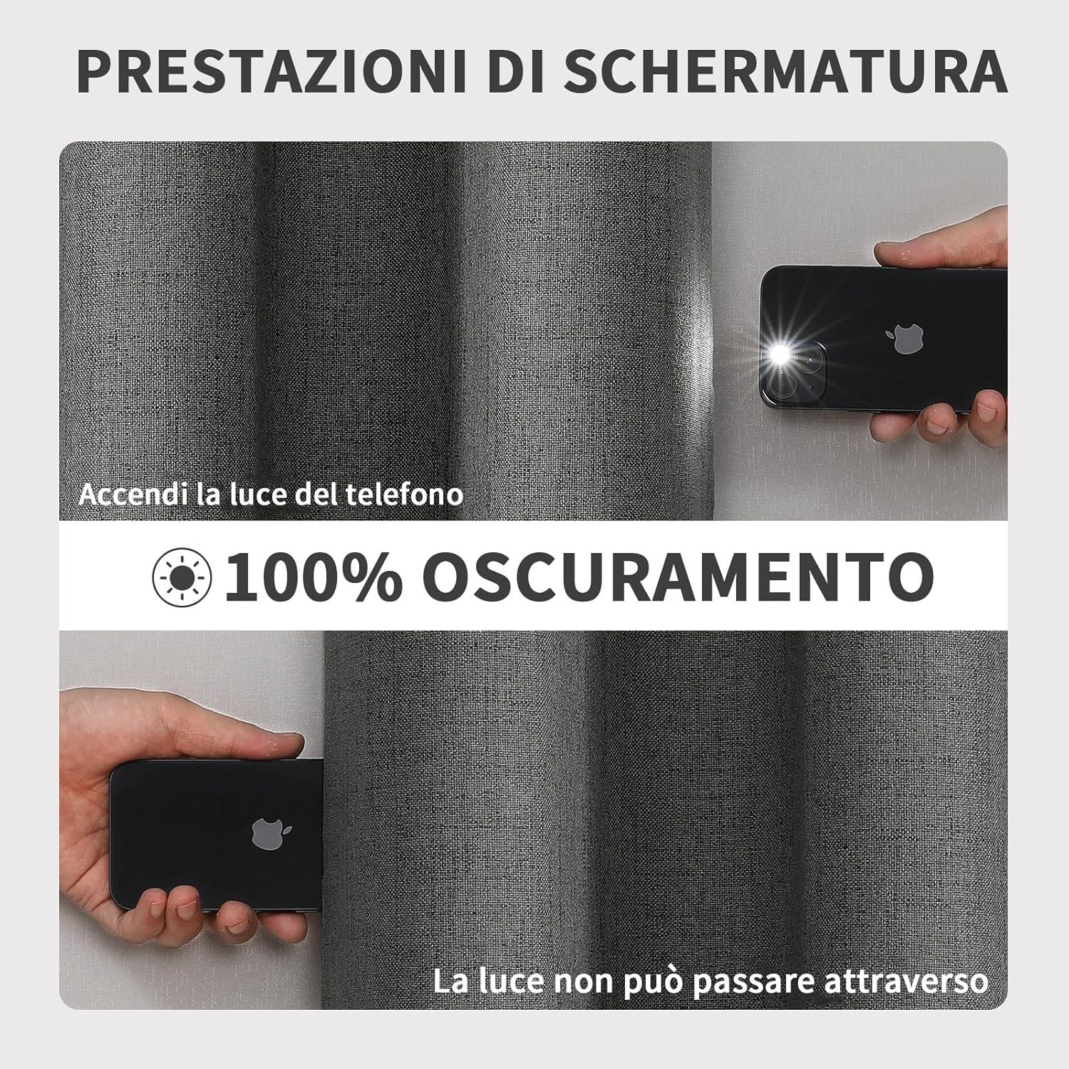 Thumbnail 5 de Joydeco tende oscuranti 100% con occhielli in lino sintetico, 2 pannelli grigio (2xL140xA245)