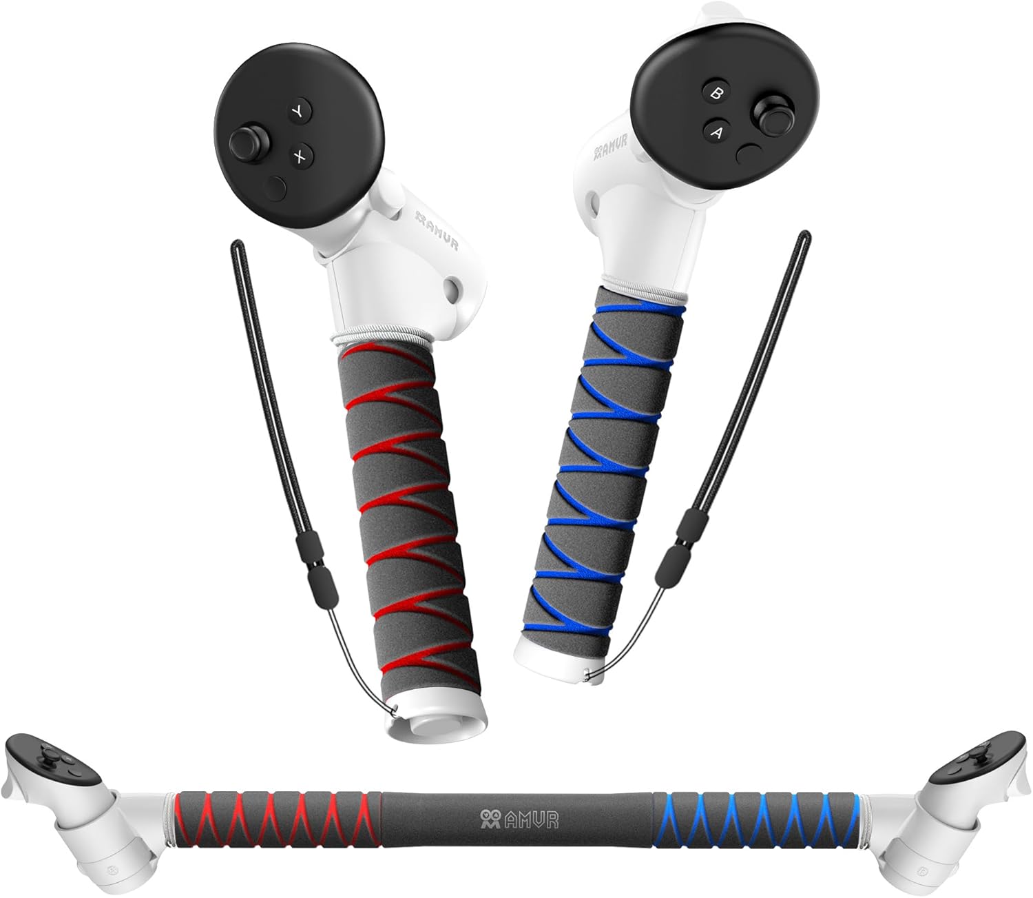 Detalle de AMVR Upgraded Handle Attachment for Meta/Oculus Quest 3S and Quest 3 controllers (3-in-1 long grips)
