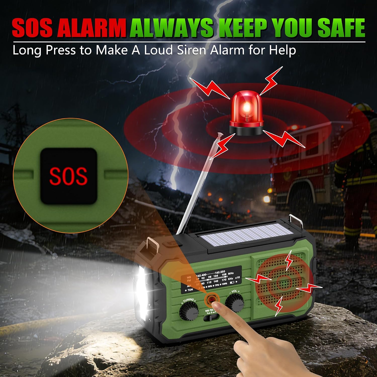 Thumbnail 2 de Vokida YX328 Emergency Weather Radio, 10,000mAh, NOAA, Solar & Hand Crank