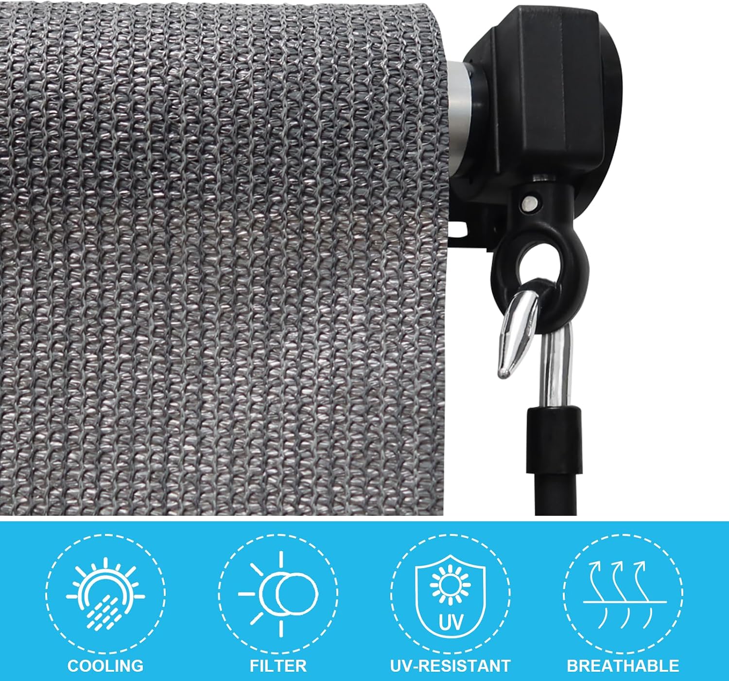 Detalle de Amagenix RC0706-05GPJ Outdoor Roller Shade, 220 GSM HDPE, Cordless, Gray