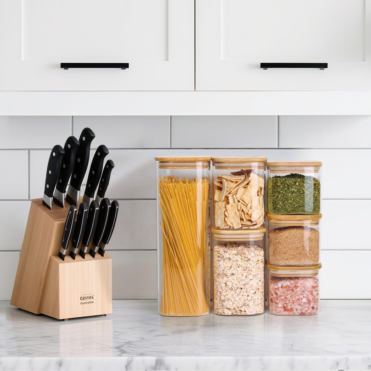 Detalle de ComSaf Glass Spaghetti Pasta Storage Containers (2.2 Qt, Set of 3) with Lids