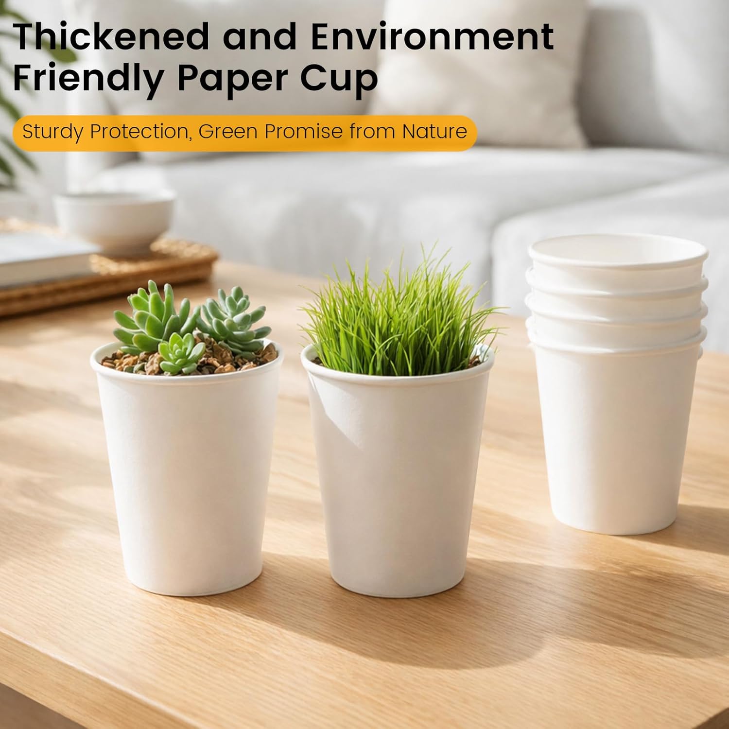 Detalle de Biotakeware 12 oz Paper Coffee Cups, 100 Pack — Sturdy, Leak-Resistant, BPA-Free