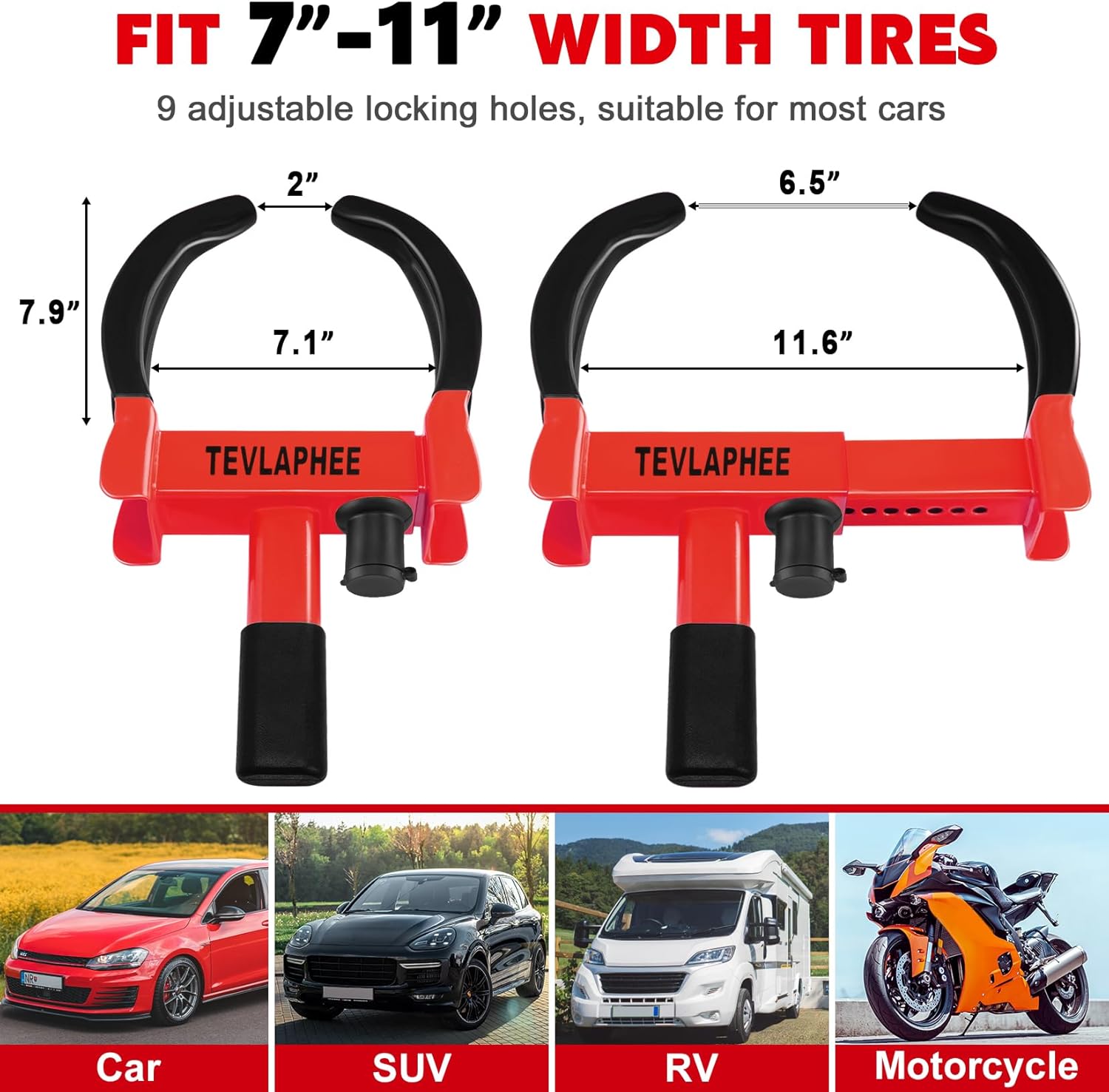 Thumbnail 5 de Tevlaphee Wheel Clamp Lock 7–11" for Cars