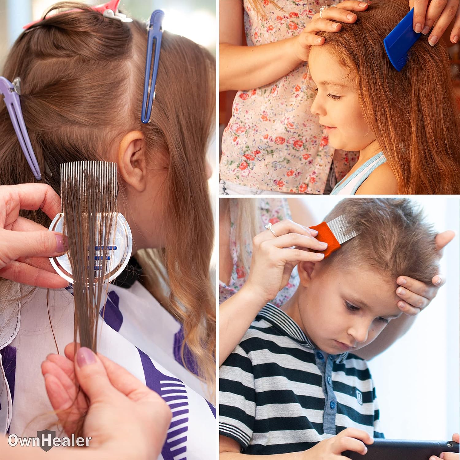 Detalle 1 de OwnHealer SK1004 Professional Lice Comb Set, 3 Combs for Lice, Nits & Dandruff