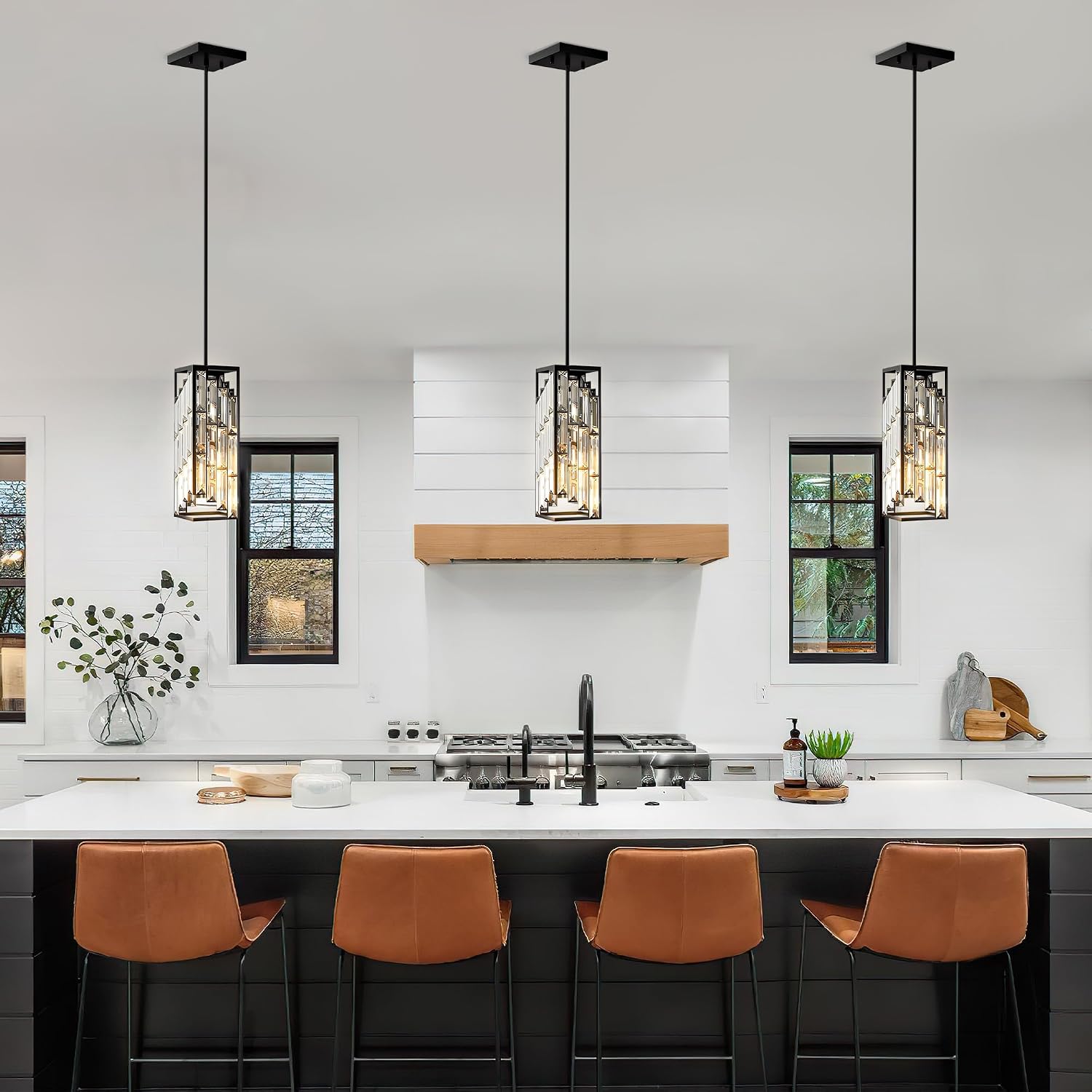 Detalle de Esfos D02-3-BK Black Crystal Pendant Lights, 3-Pack, E26