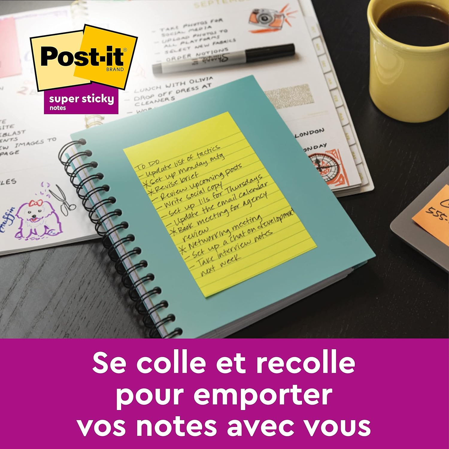 Detalle de Post-it Notes autocollantes Super Sticky Grand Format XL – 3 blocs, 101 x 101 mm, lignées