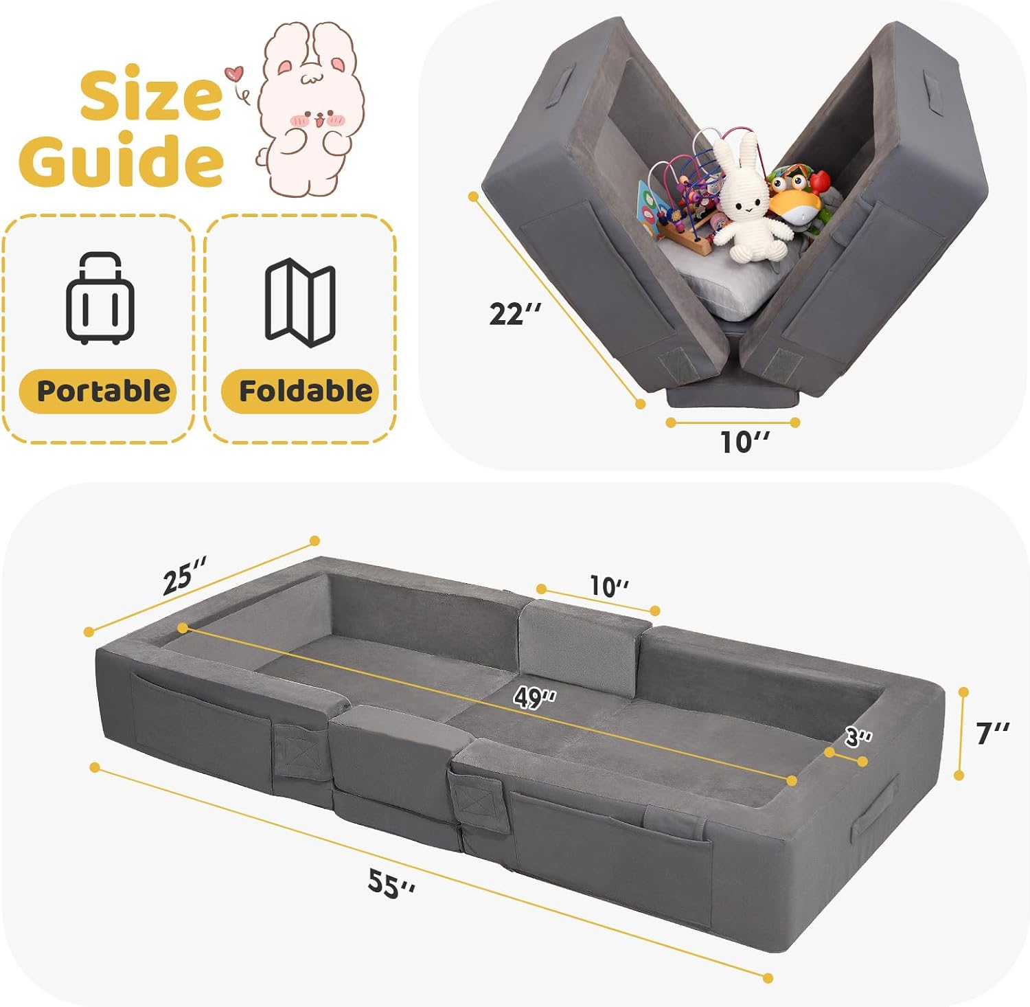 Detalle 2 de ENITYA BED-2 Portable Toddler Travel Bed with Foam Safety Rails
