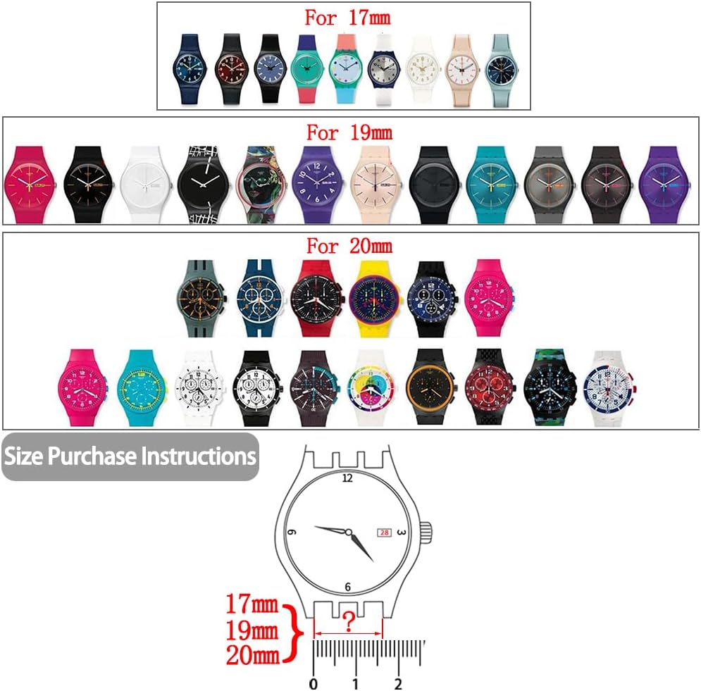 Detalle 2 de XBDSW 2er-Silikon Uhrenarmband-Set für Swatch (17/19/20 mm) – wasserdicht, mit Werkzeug