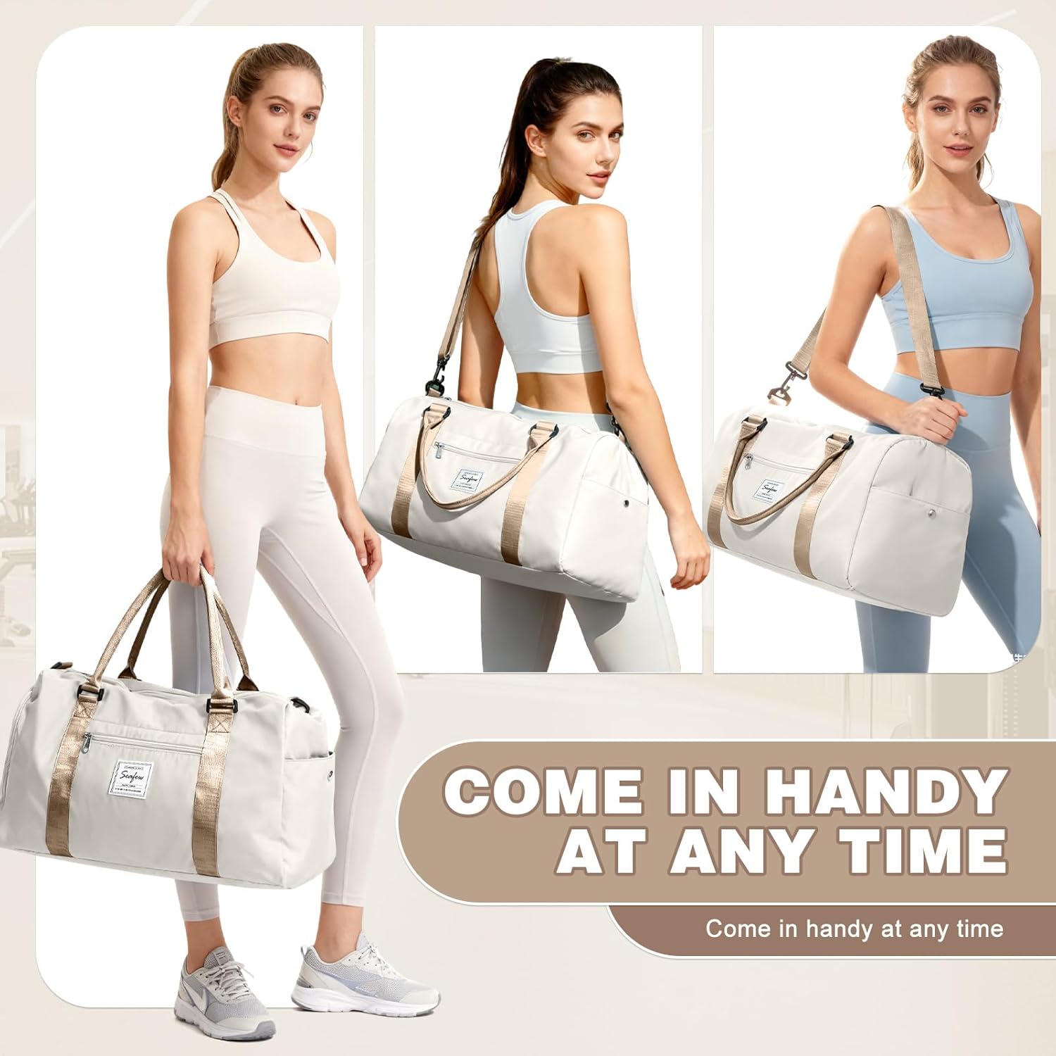 Thumbnail 6 de WEPLAN waterproof sports gym bag with separate shoe compartment (beige brown)